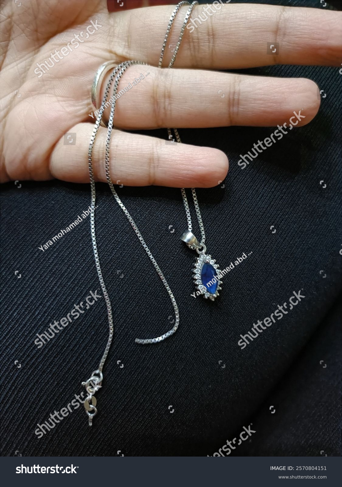 Broken Silver necklace pendant blue