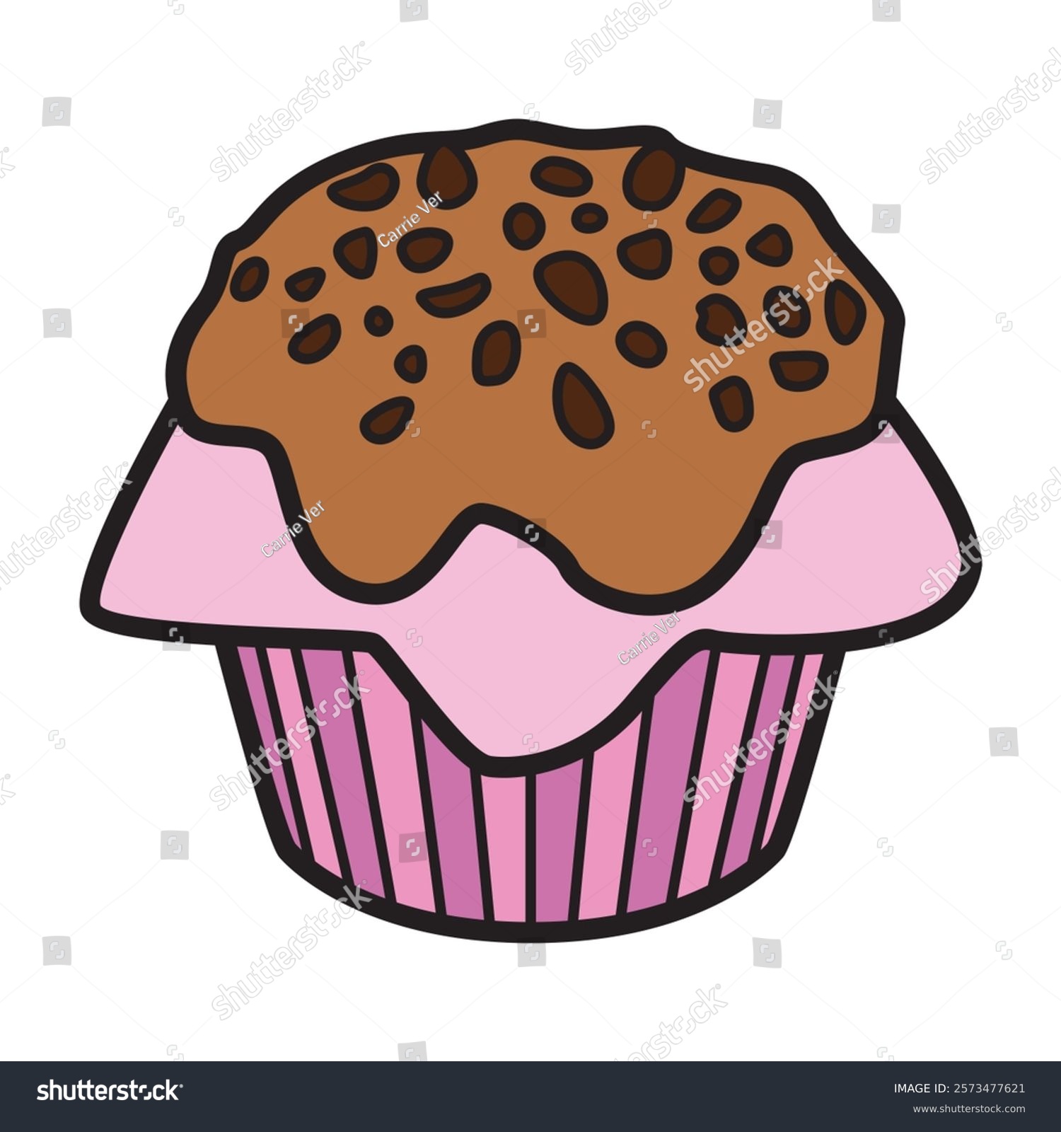 hand drawing of chocolate muffin with intricate details