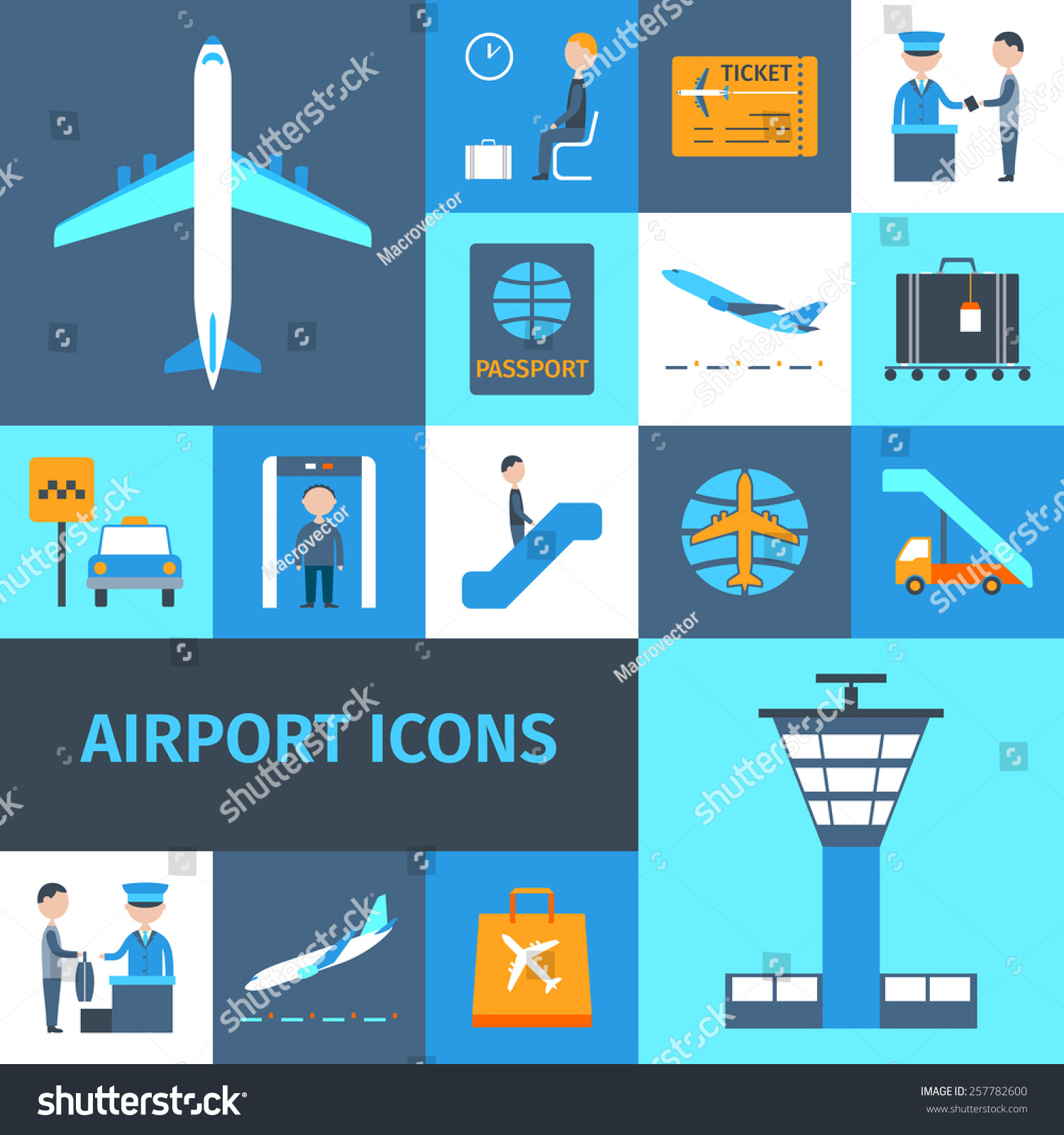 Airport lounge public transportation business decorative icons set isolated vector illustration