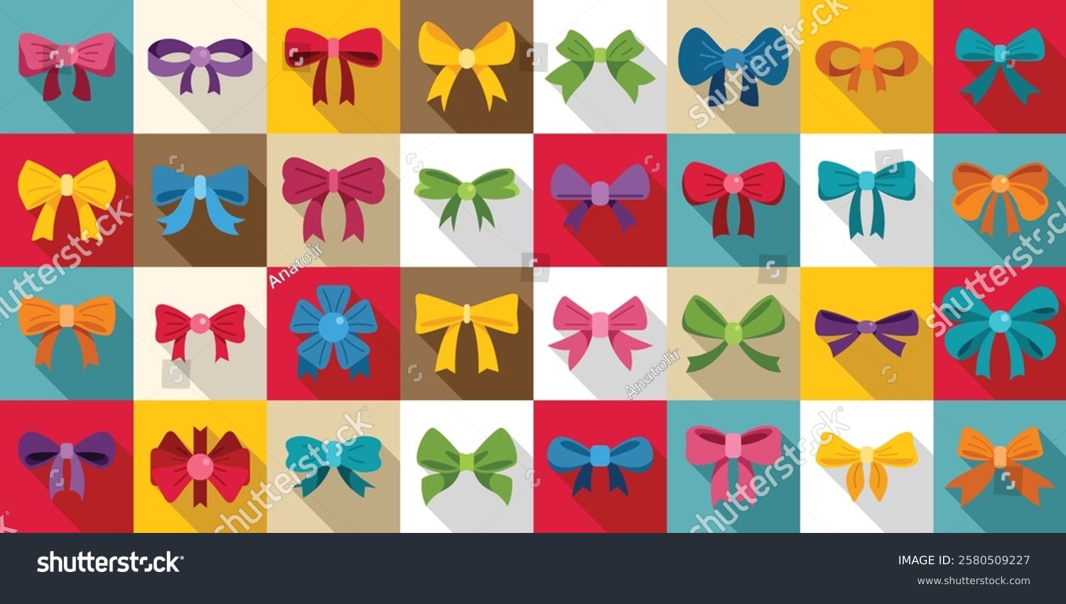  Bowknots icons set. Colorful bows in various styles and knots  perfect for decorating gifts  clothing  or accessories