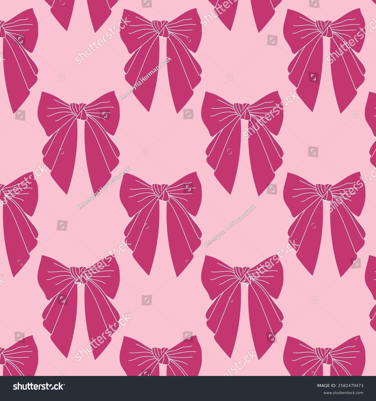 Ribbons bows on a light Pink background seamless pattern. Template for Cotton Fabric for Sewing  Patchwork  Print Design Tissue  textile Cloth Fabrics. 