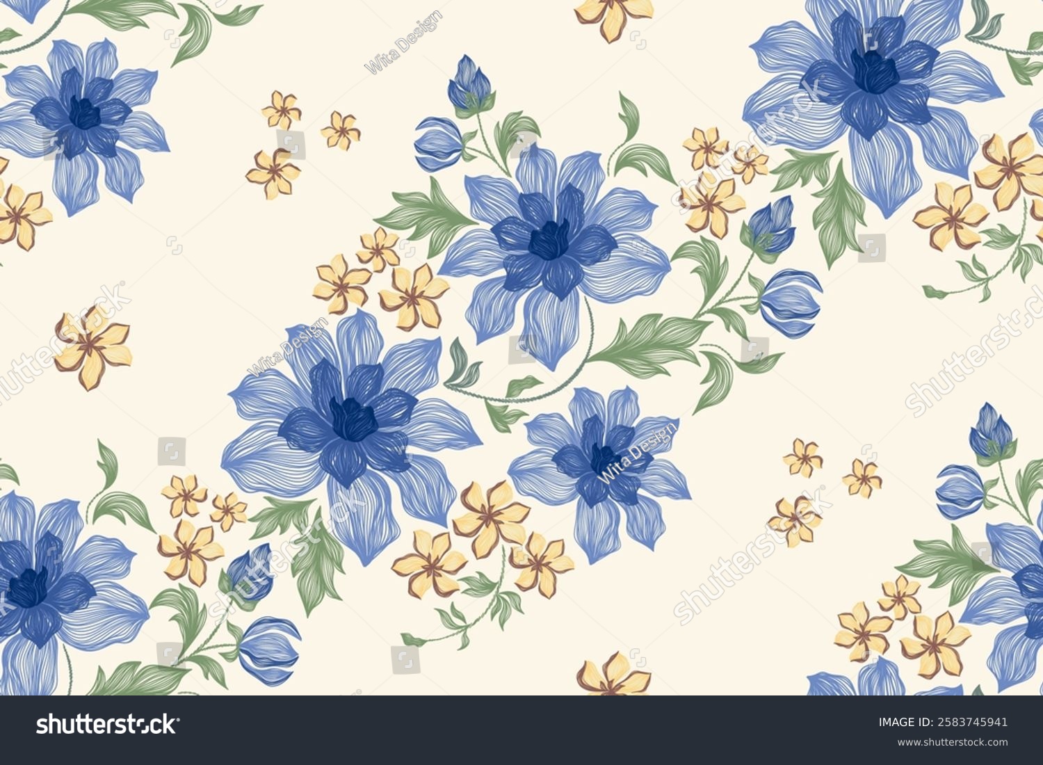 Floral pattern seamless.Pastel blue flowers Ikat design paisley ...