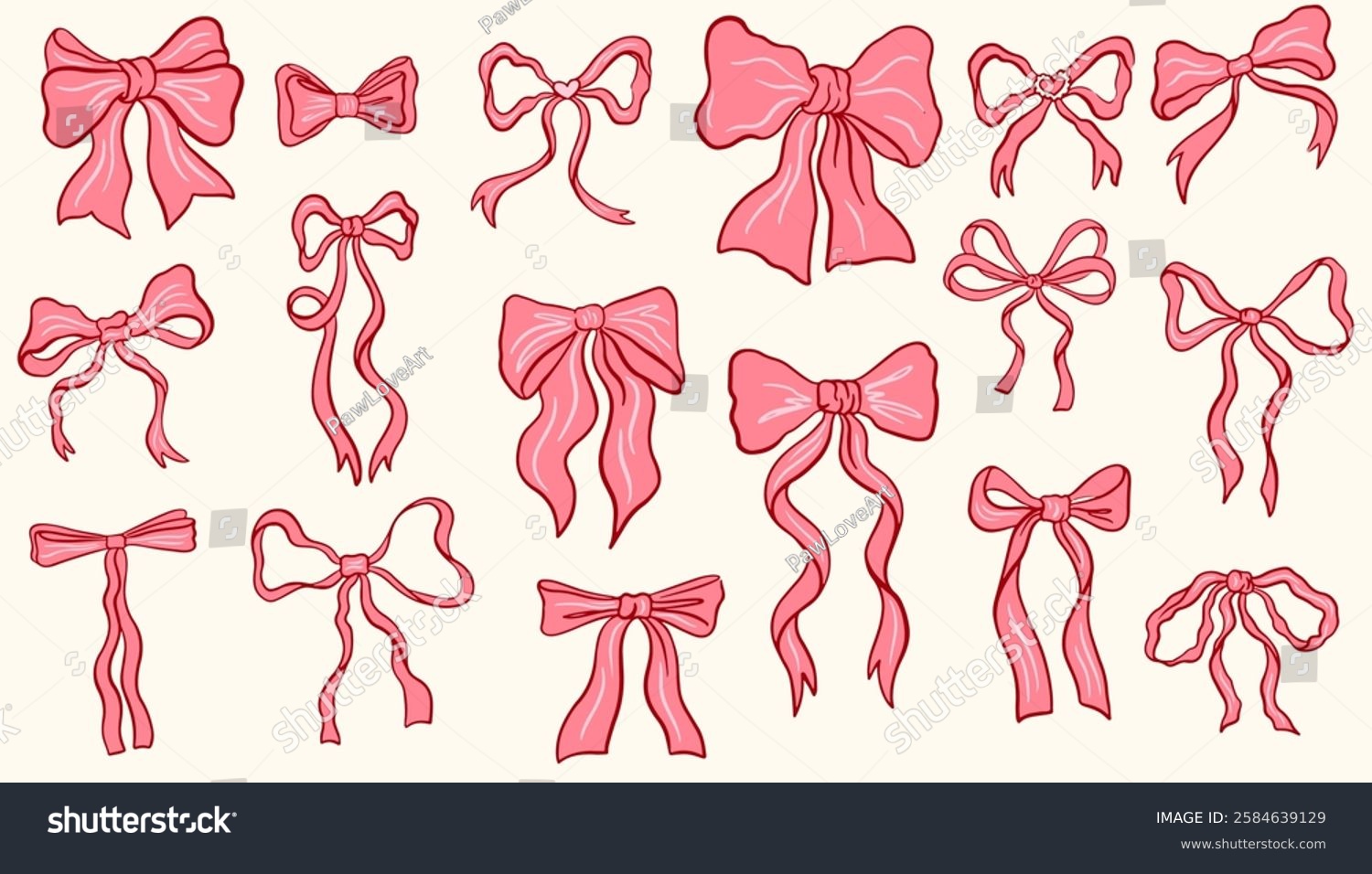 Hand drawn coquette ribbon and bow. Vintage coquette bows.  Minimalist bowknot for wedding  birthday  christmas cards  poster  tattoo  gift  frames. Doodle Sketch vector elements.