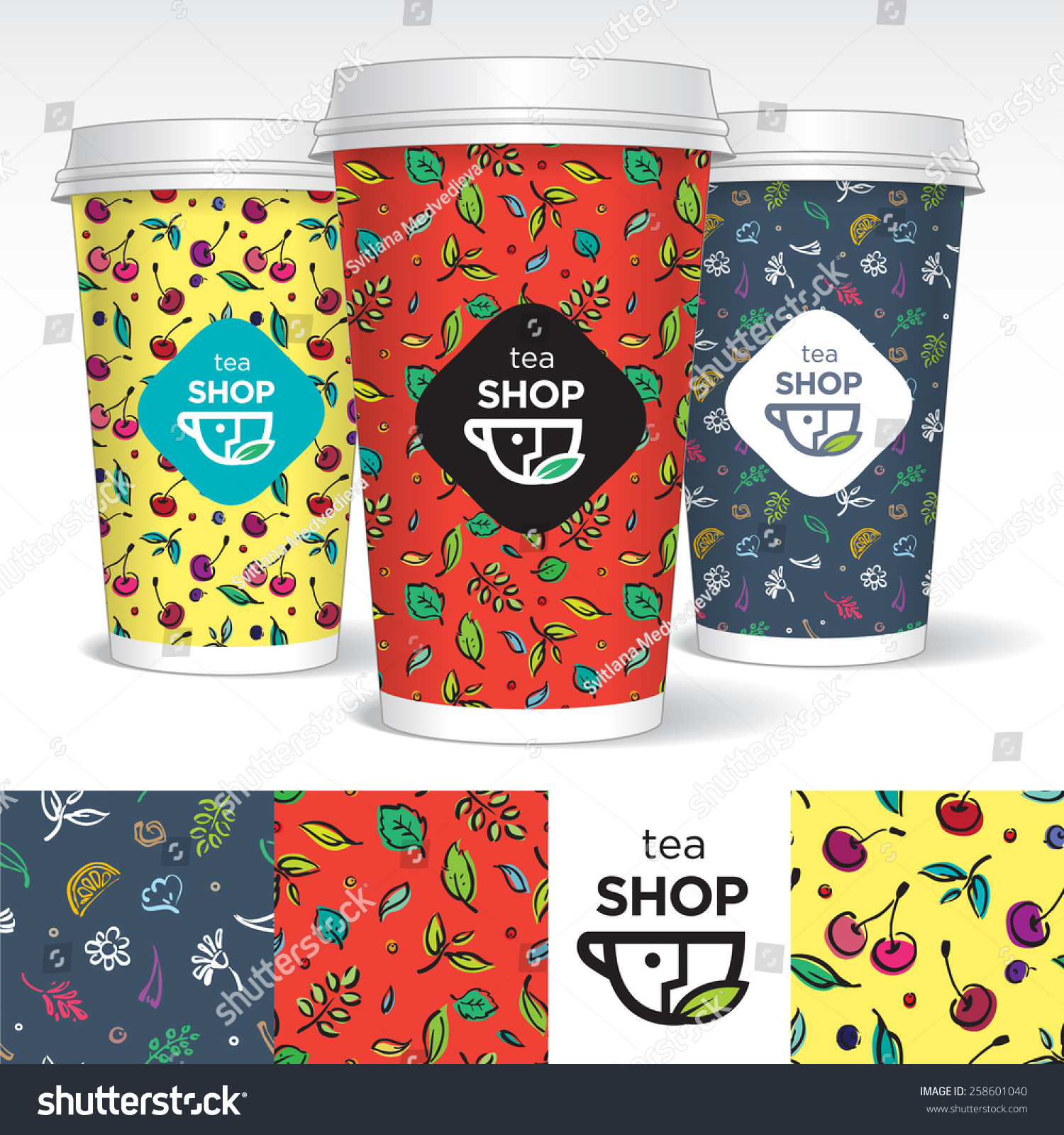 Seamless pattern Collection. Design element for tea package or label. Vector.