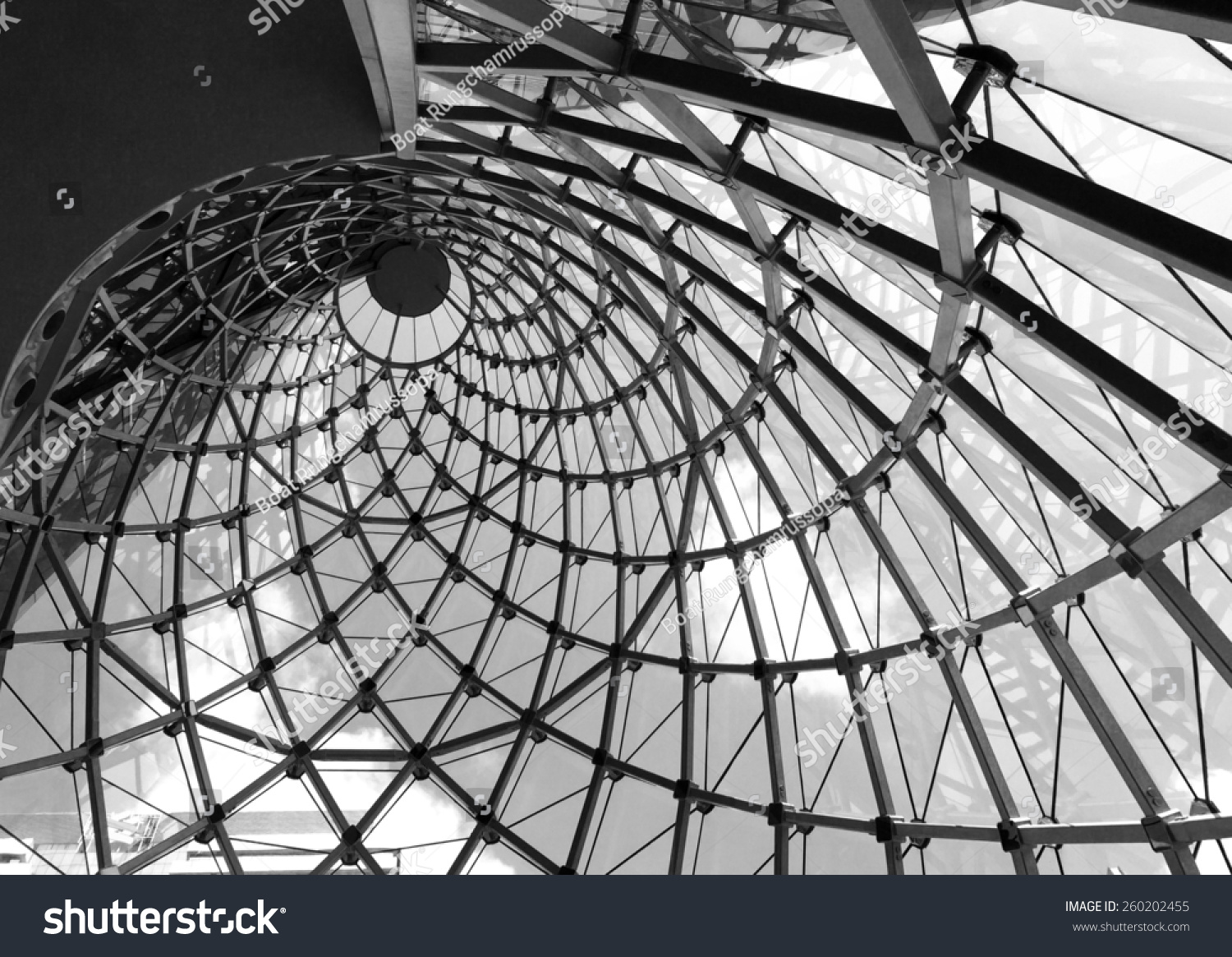 Whirl architecture rooftop in black and white