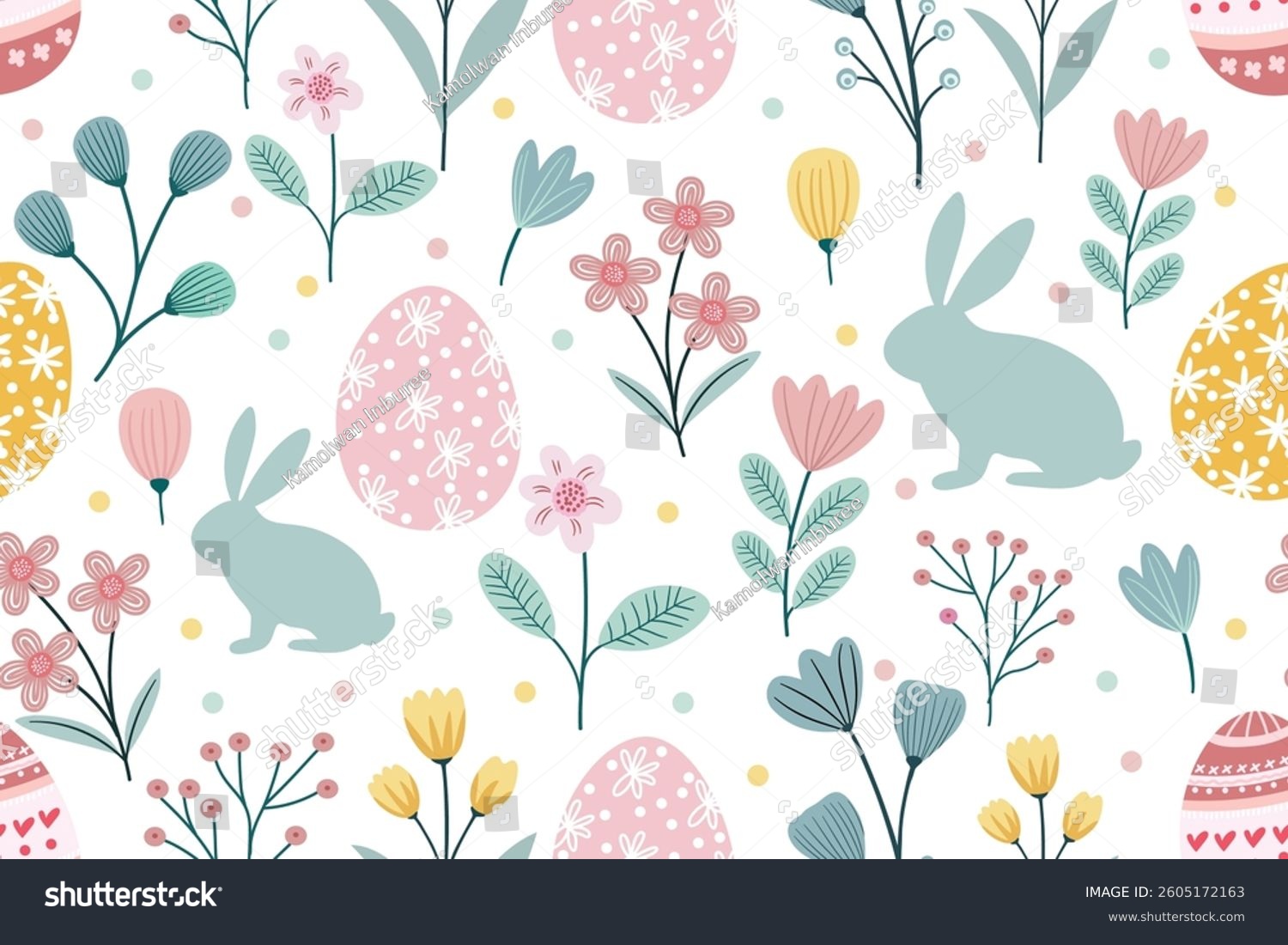 Cute hand drawn Easter bunny seamless pattern. Cute rabbits spring ...