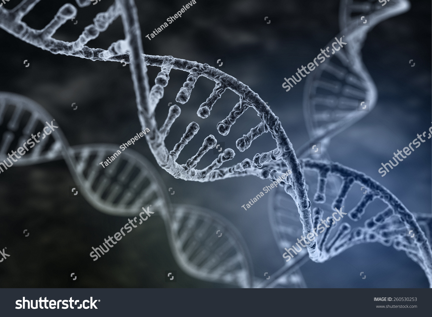 Spiral strand of DNA on the dark background