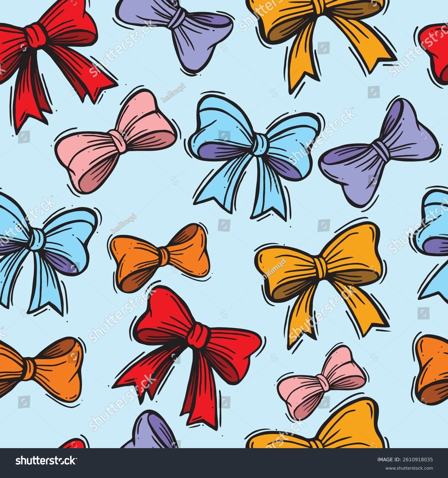 Seamless pattern of bows. Hand Drawn Vintage Decorative Element For Gifts And Presents Vector Illustration