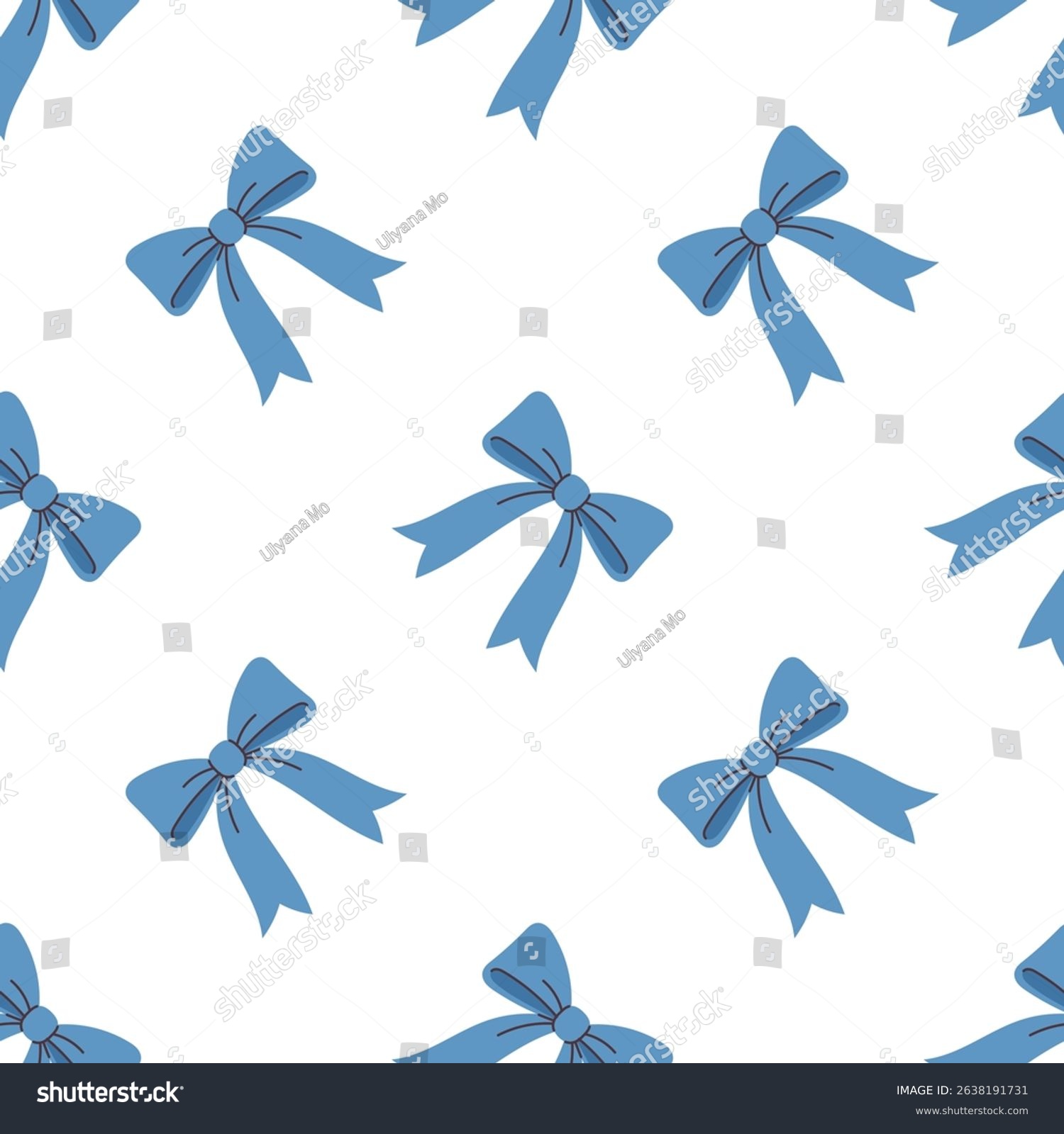Vector elegant bowknot illustration. Blue seamless coquette pattern for parties and valentine. Bow background.