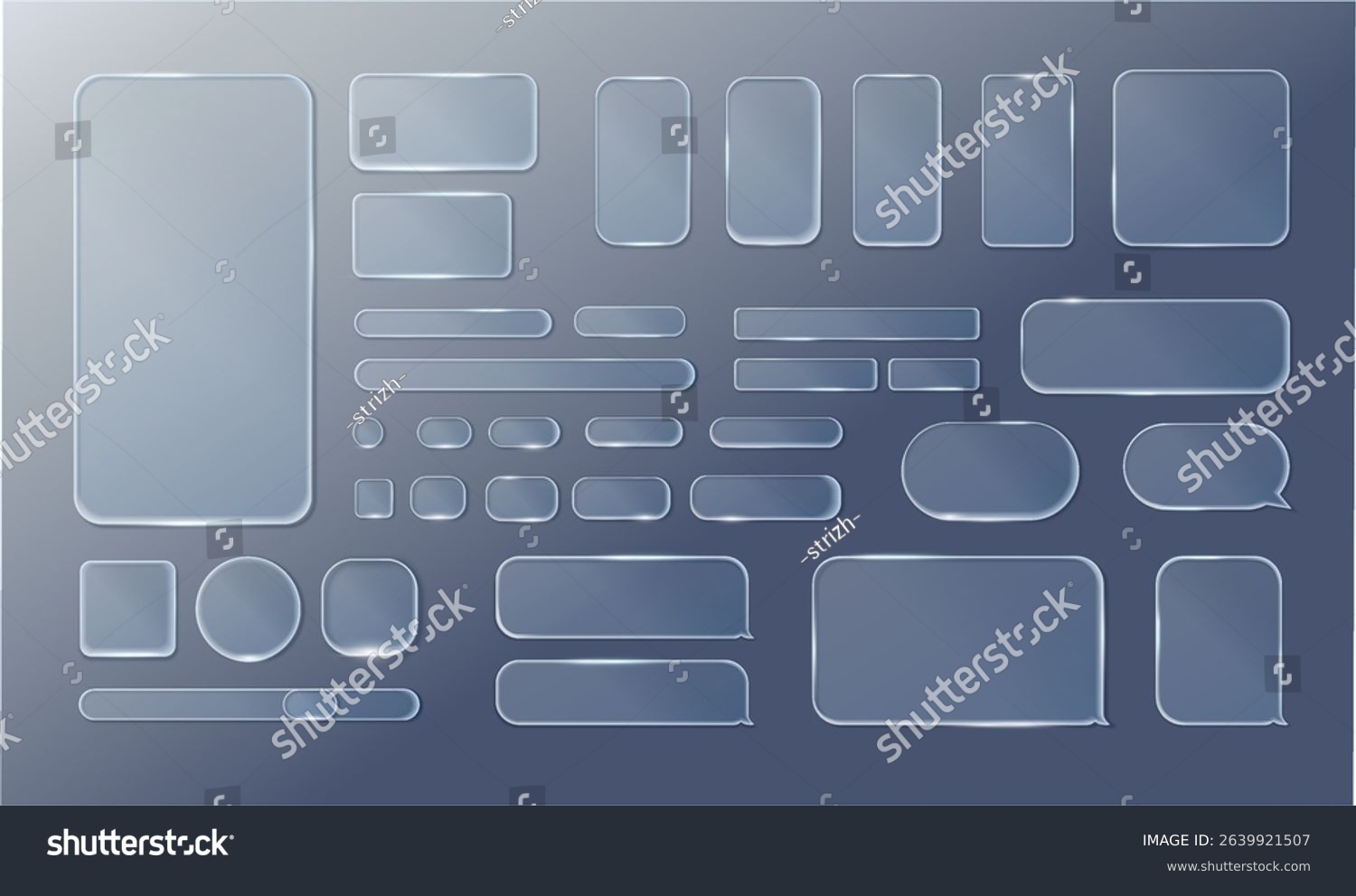 Liquid glass design elements. Set of Vector Transparent Glass Buttons UI UX. Glass Screen of Mobile Device. Smartphone Interface Design. Design Elements for Application Phone  Game Menu and Website.