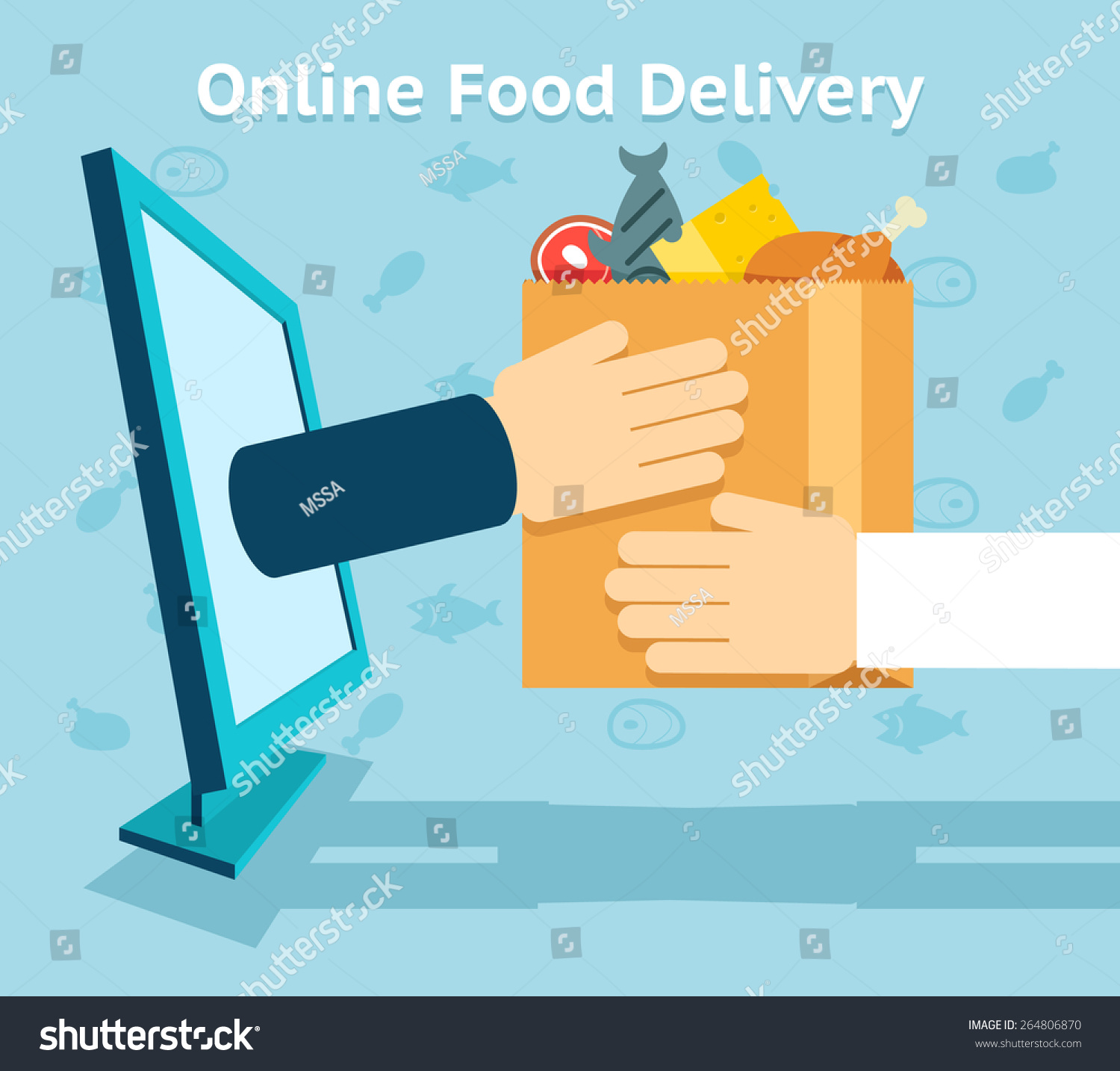 Online food delivery. Product and shopping  customer and receive. Vector illustration
