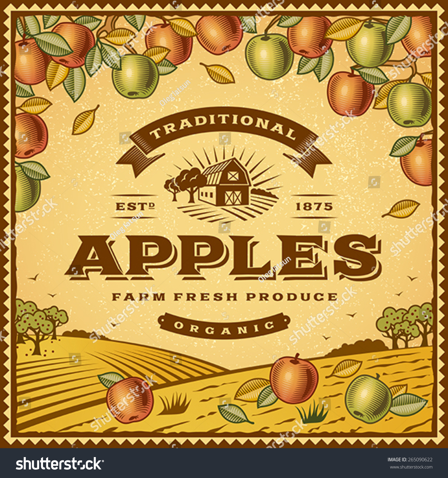 Vintage apples label. Editable EPS10 vector illustration with clipping mask and transparency.