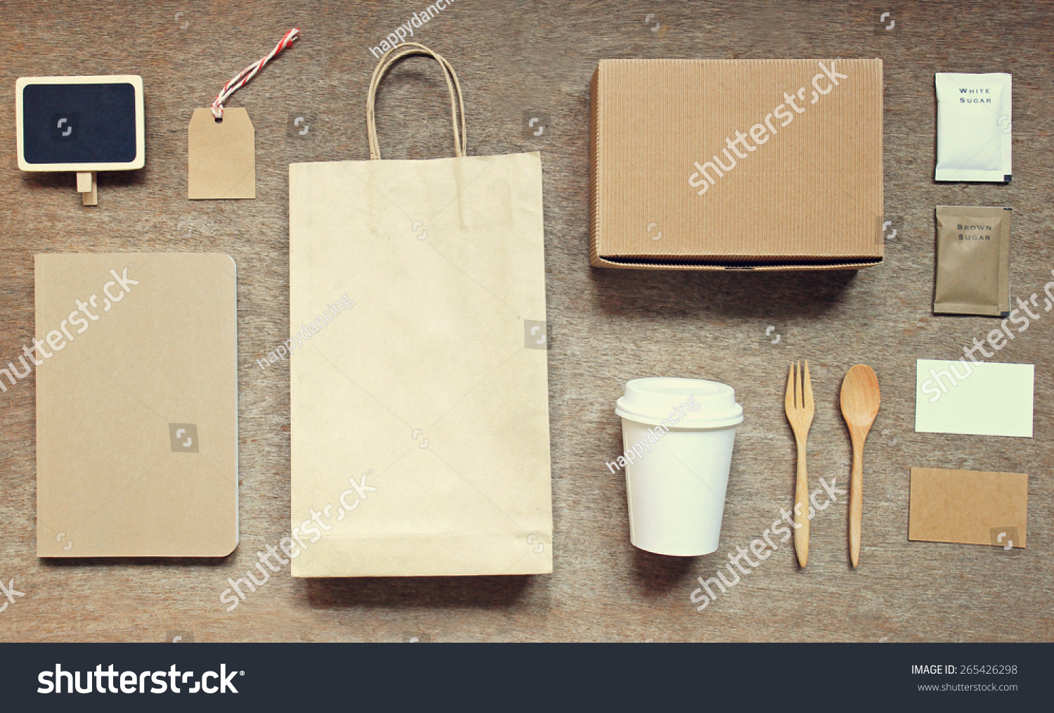 Coffee identity branding mockup set top view with retro filter effect