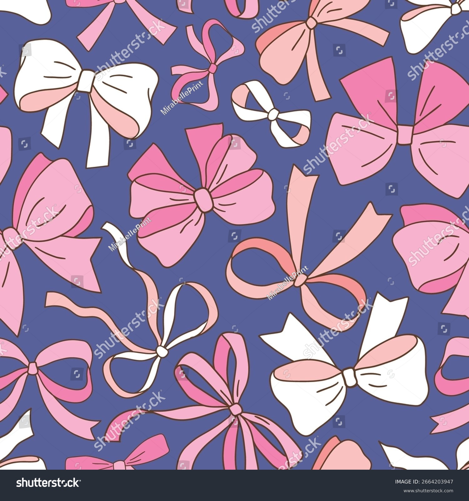 Seamless vector pattern with cute hand drawn doodle bows. EPS 10 vector file. Perfect for textile  wallpaper or nursery print design.