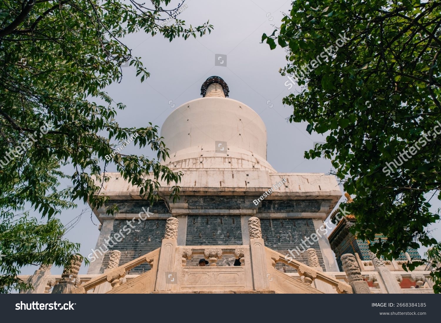 BEIJING - MAY 23 2025 White pagoda architectural landscape in the Beihai Park. High quality photo