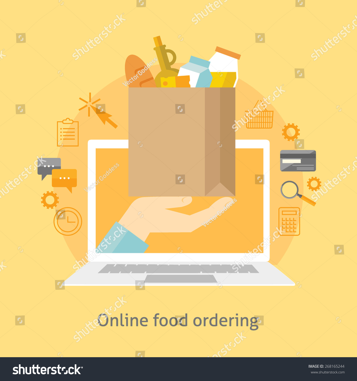 Flat design colorful vector illustration concept for online ordering of food  grocery delivery  e-commerce isolated on bright background 