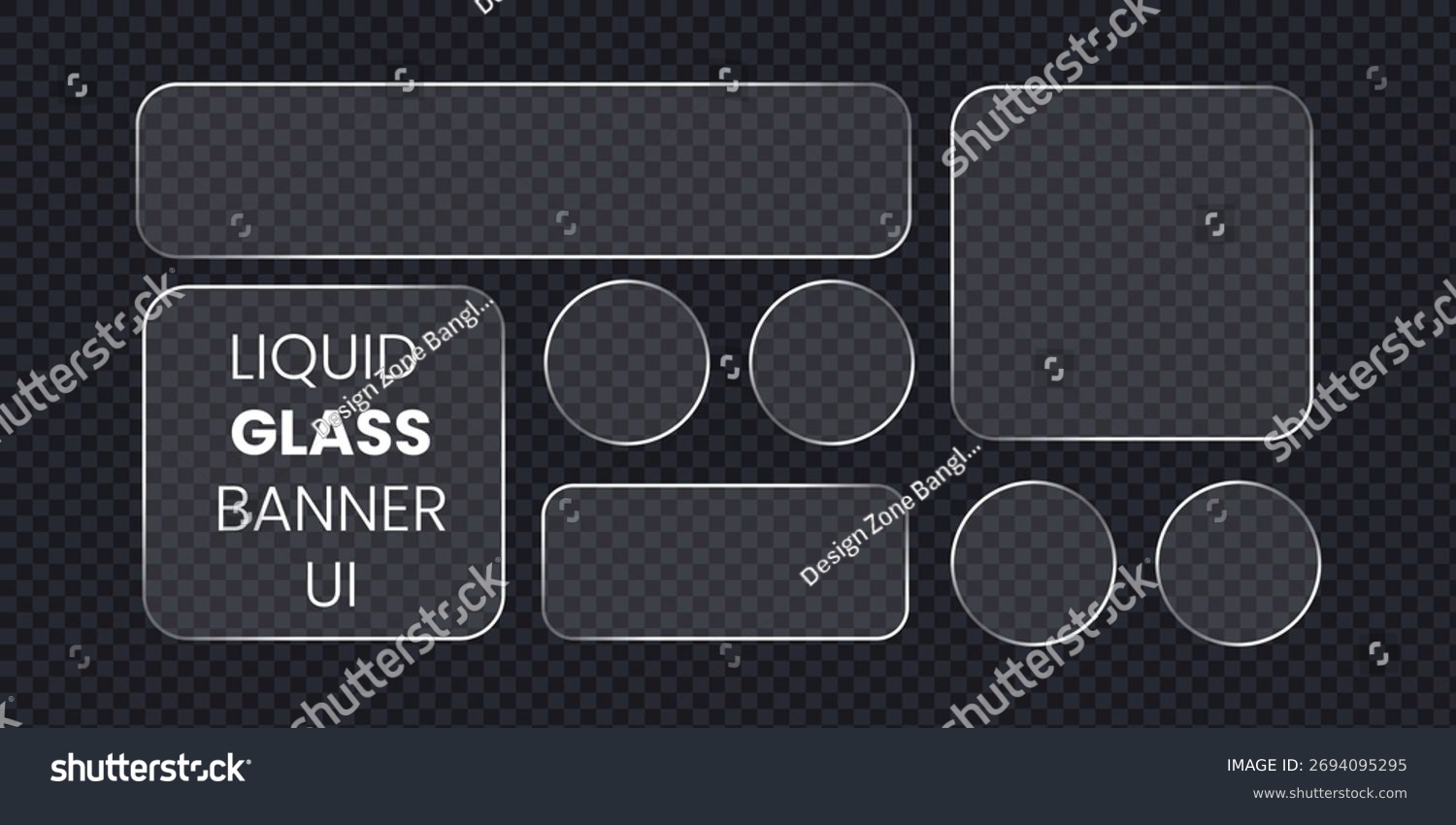 Transparent Glass shape set. Light frame liquid glass  glass panel set for mobile and web app  White ui light frame square and circle banner. HUD design element interface .vector illustration