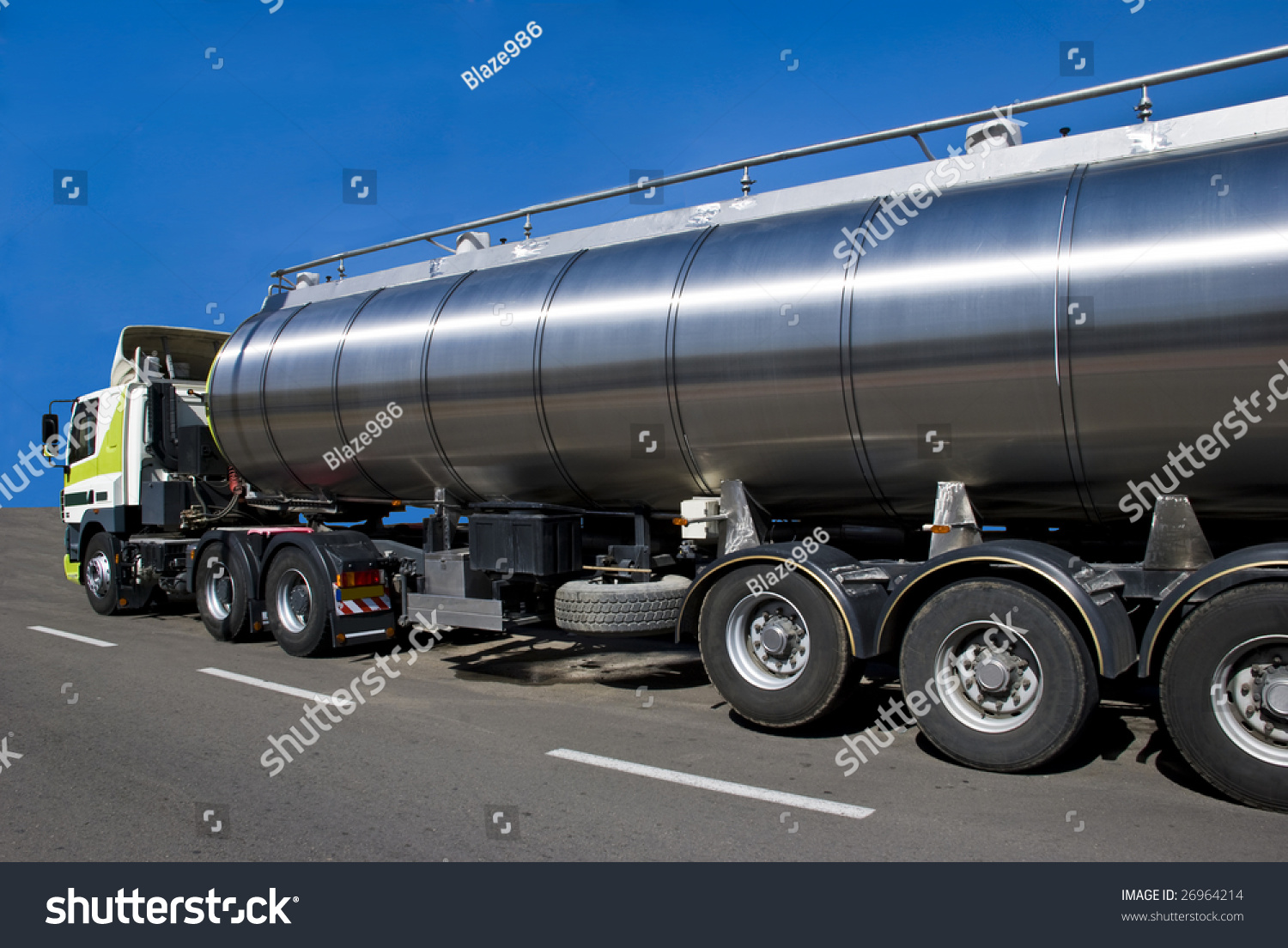 a truck with a big tank for delivering liquid cargoes