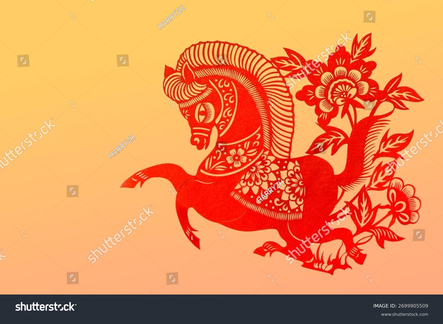 Red Paper-Cut Galloping Horse Illustration