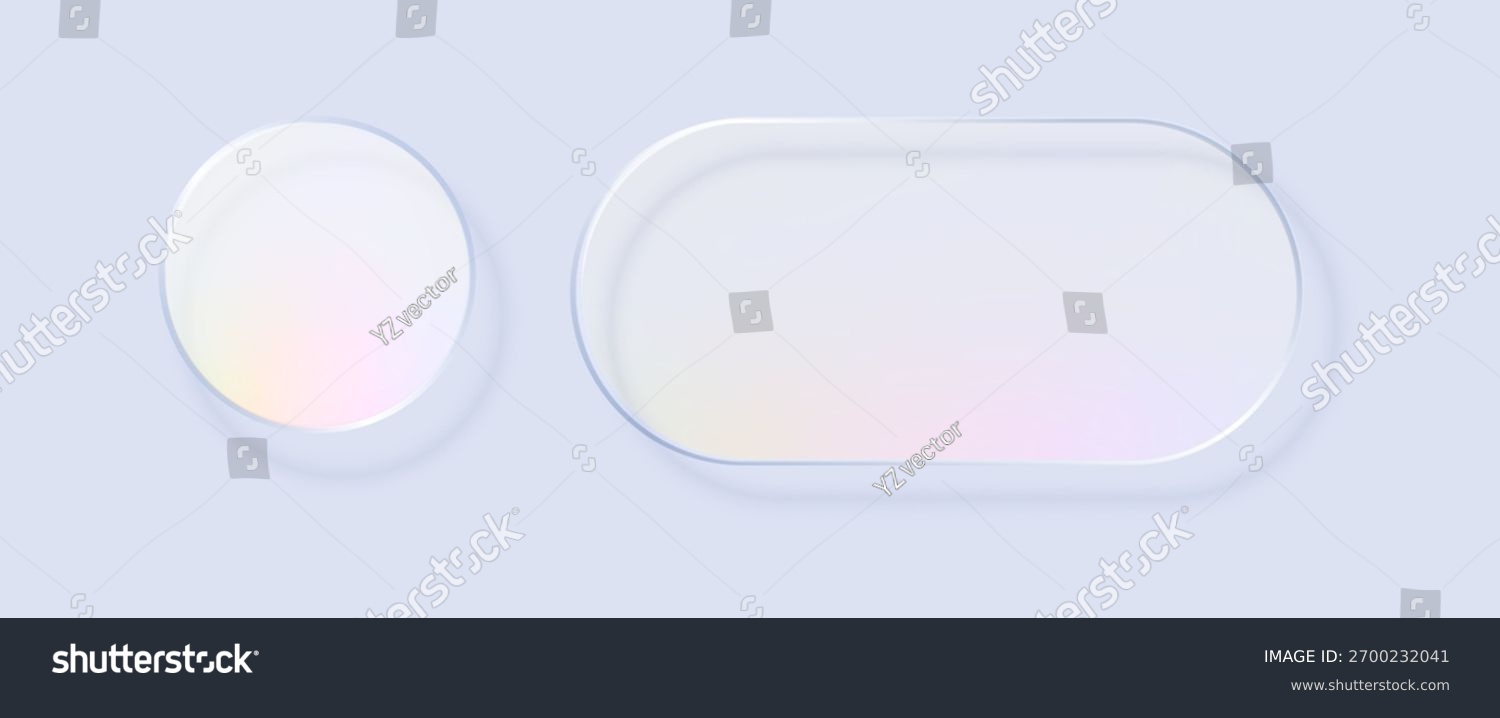 Liquid glass in different shapes. UI interface element with blur effect. Modern web design. Vector