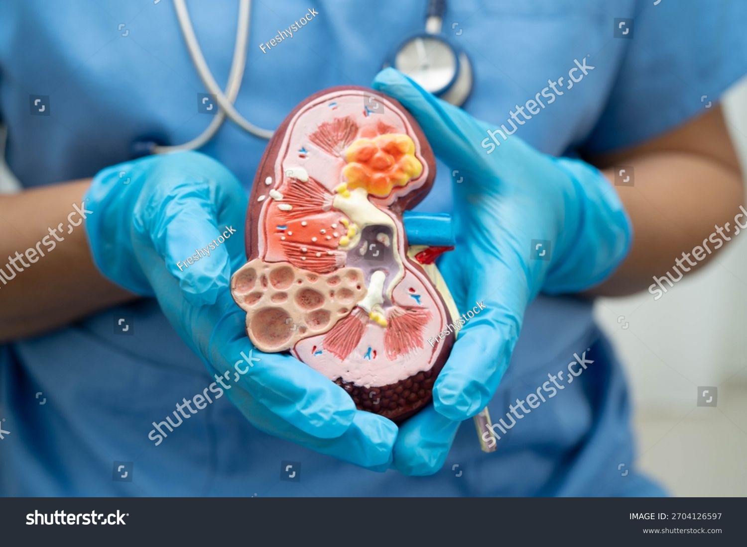 Chronic kidney disease  doctor with model for treatment urinary system  urology  Estimated glomerular filtration rate eGFR.