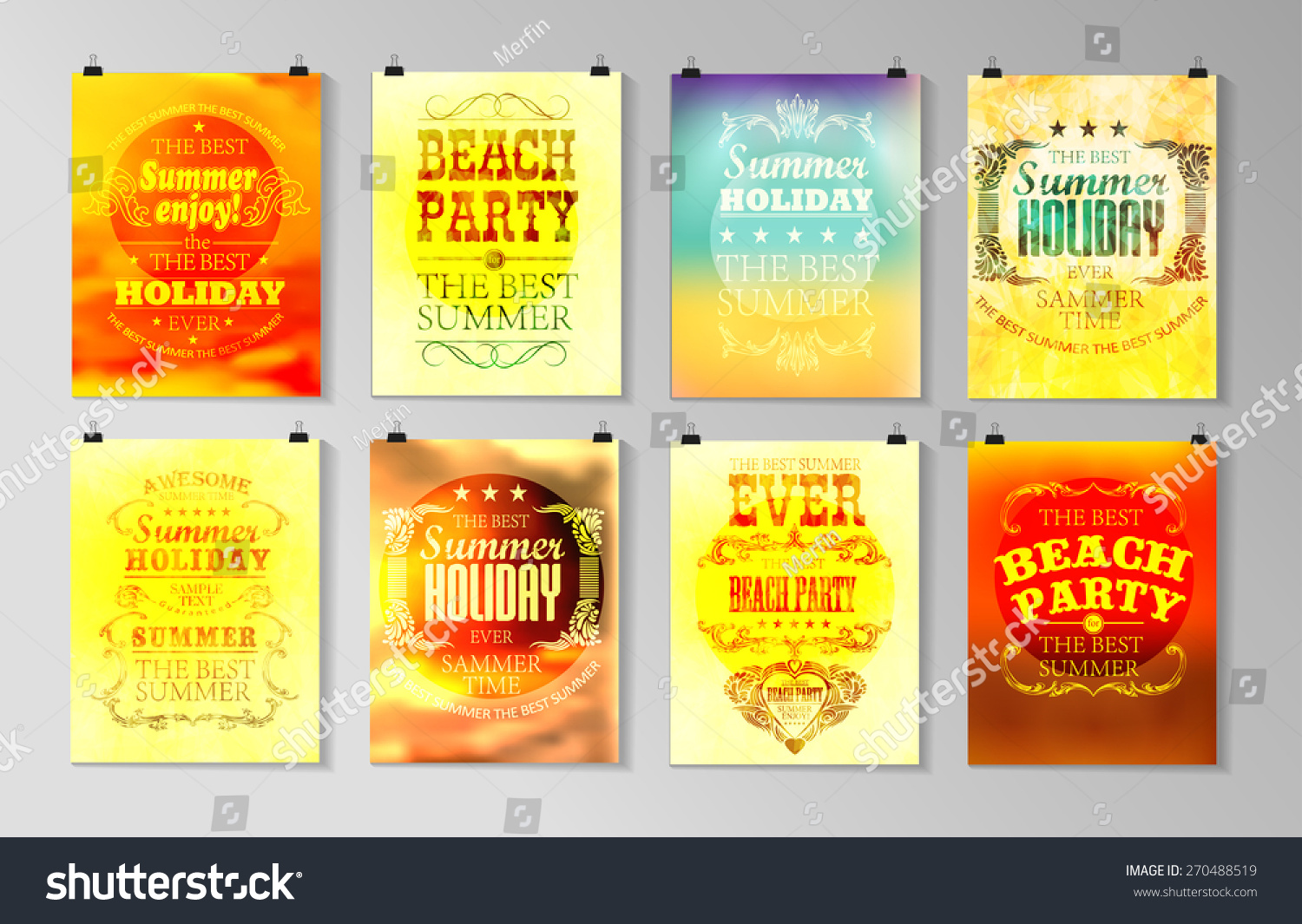 Typographical poster  retro design. Elements for Summer Holidays with colorful background. Calligraphic designs and ornaments 