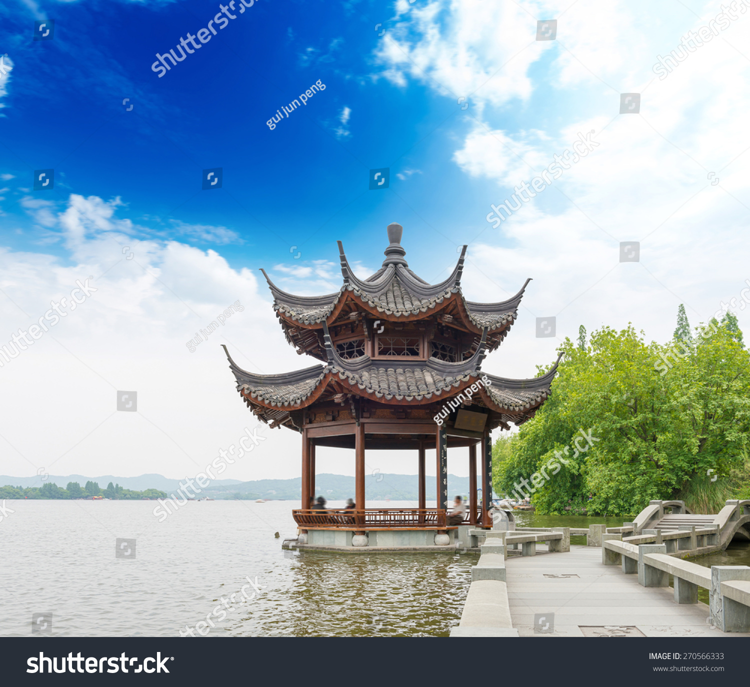 ancient pavilion on the west lake in hangzhou China