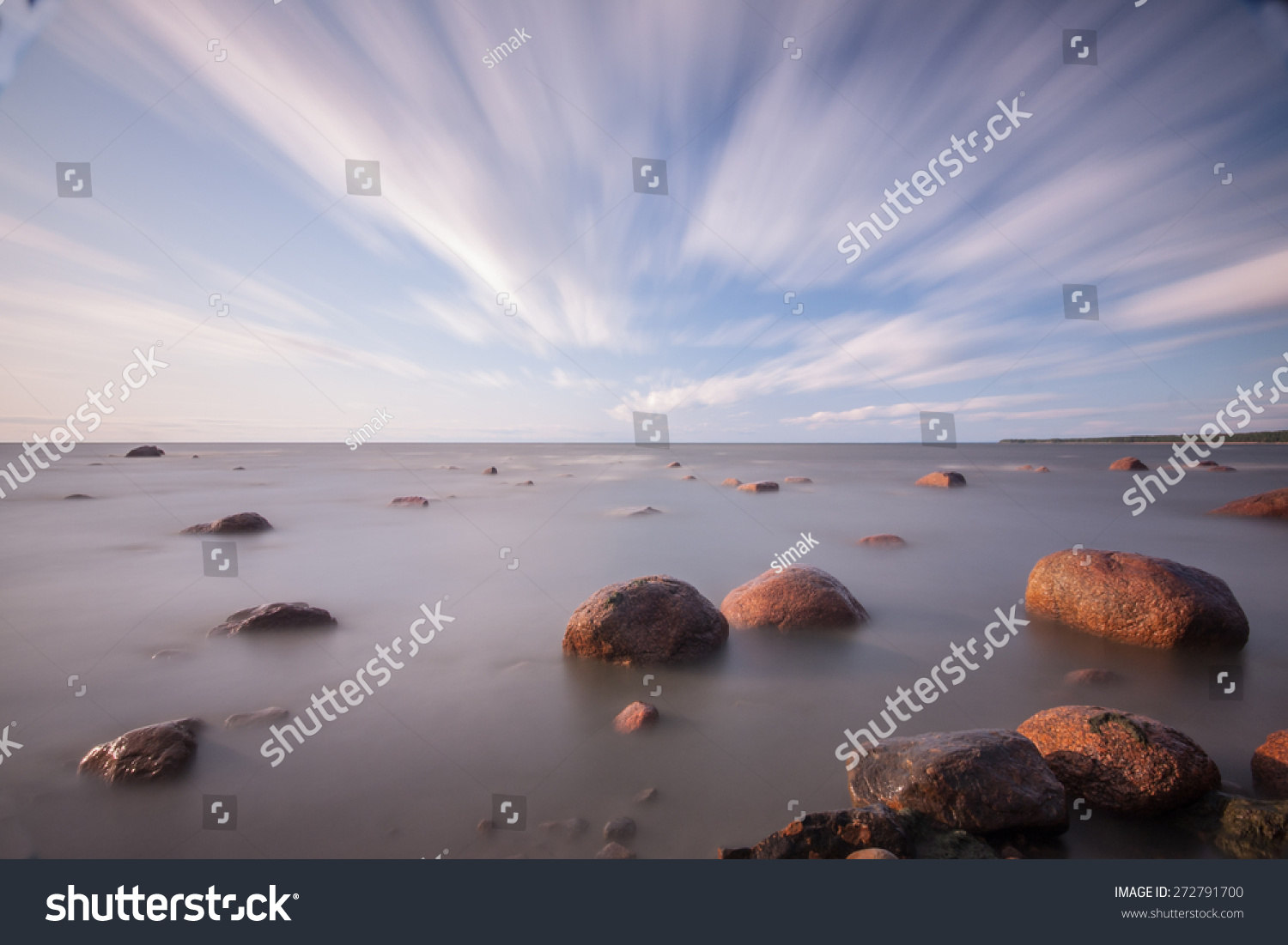 Big stones in the sea  gulf of finland long exposure landscape. 4 minutes of exposure.