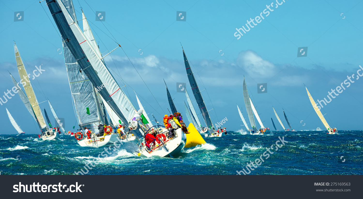 Sailing yachts regatta. Series yachts and ships