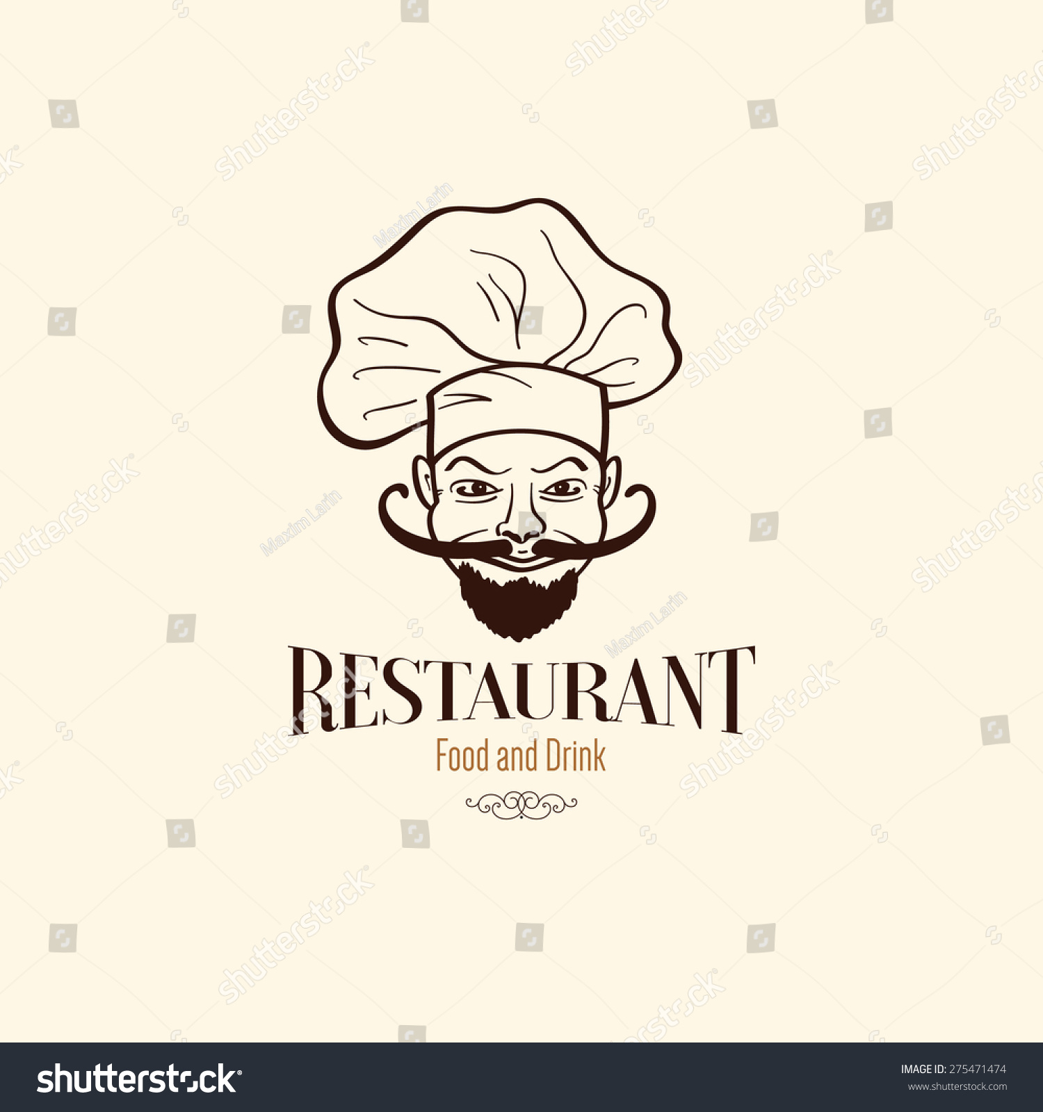 Restaurant menu design. Vector brochure template for cafe  coffee house  restaurant  bar. Food and drinks logotype symbol design. With funny chef