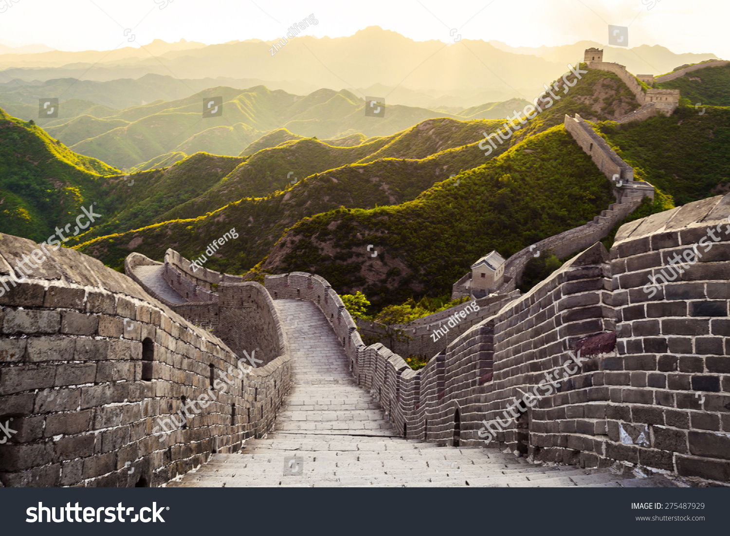 Great wall under sunshine during sunset