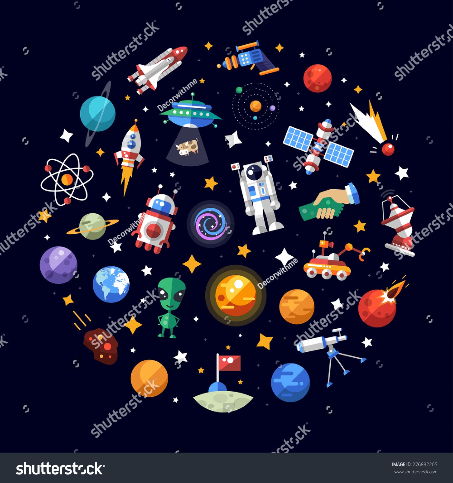 Circle vector flat design composition of space icons and infographics elements