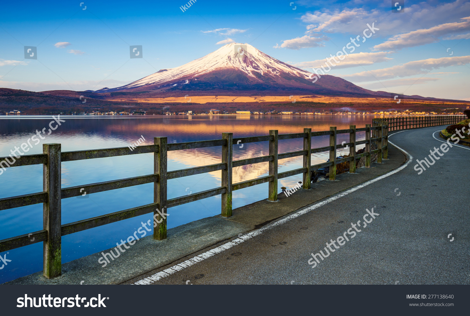 Road to Mt.Fuji with Lake Yamanaka  Yamanashi  Japan