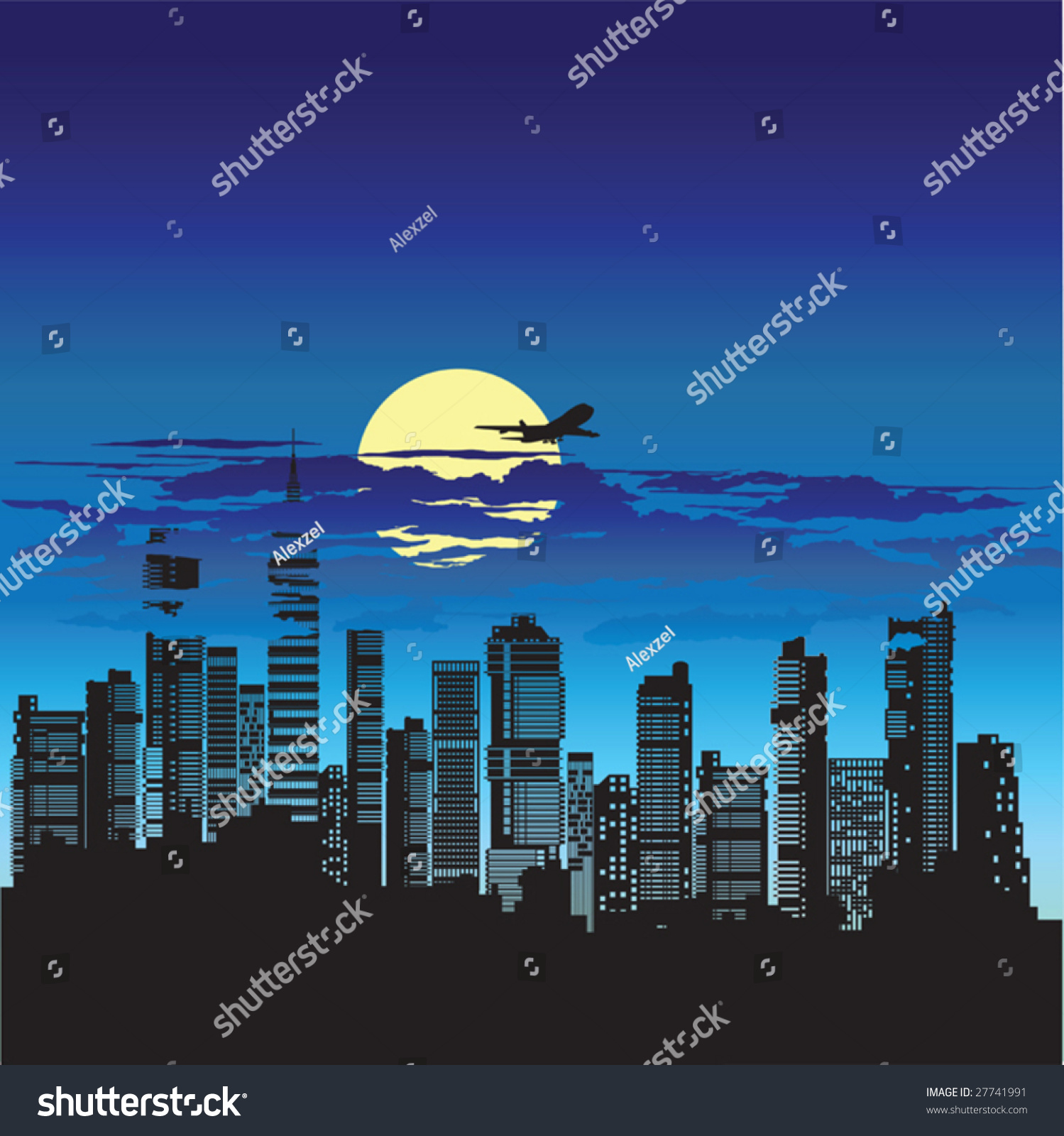 Vector city on a background sunset