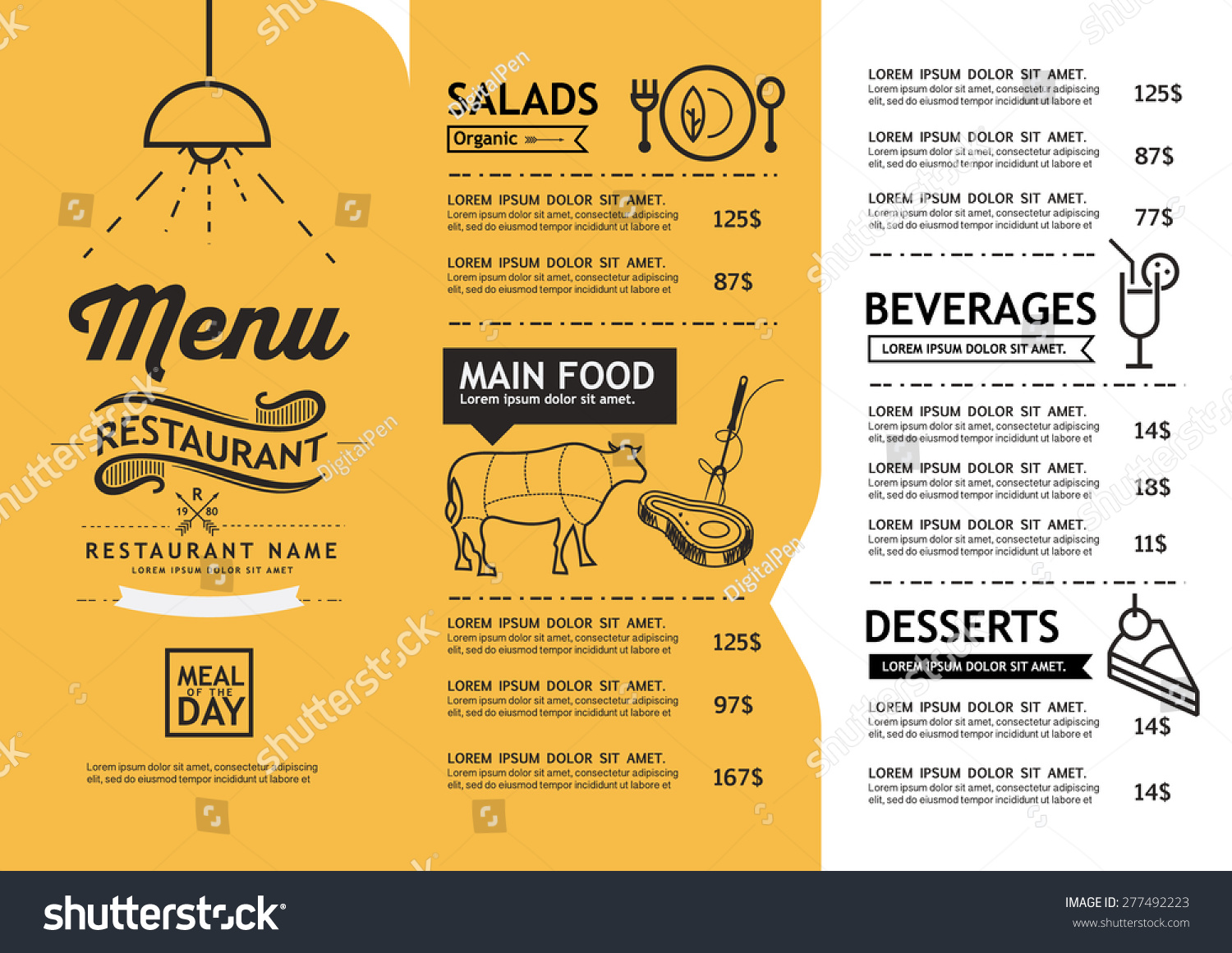 hipster and vintage art restaurant menu design template.