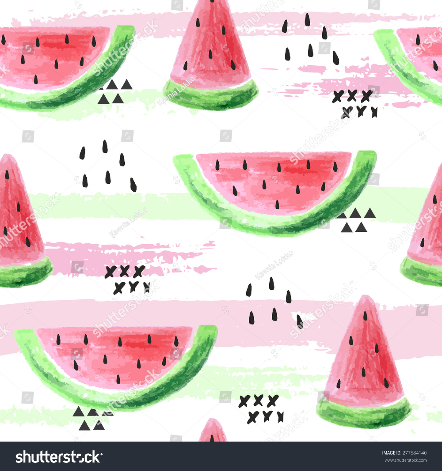 Seamless background with watermelon slices. Vector illustration. Watercolor background.