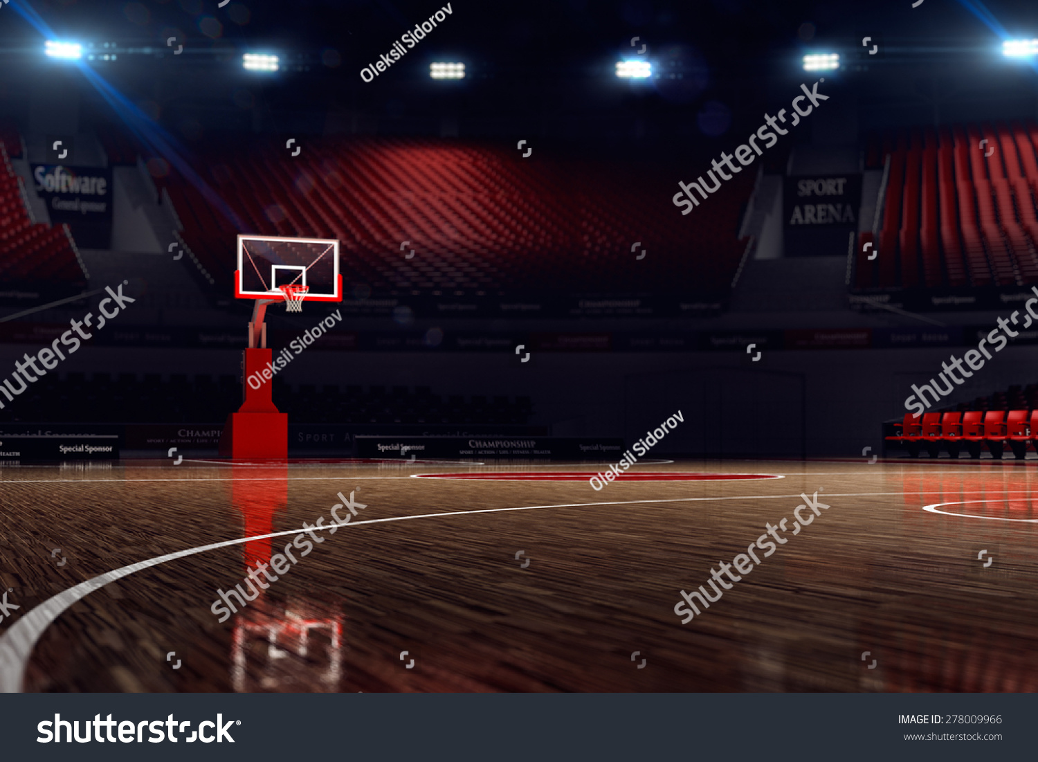 Basketball court. Sport arena. 3d render background. unfocus in long shot distance