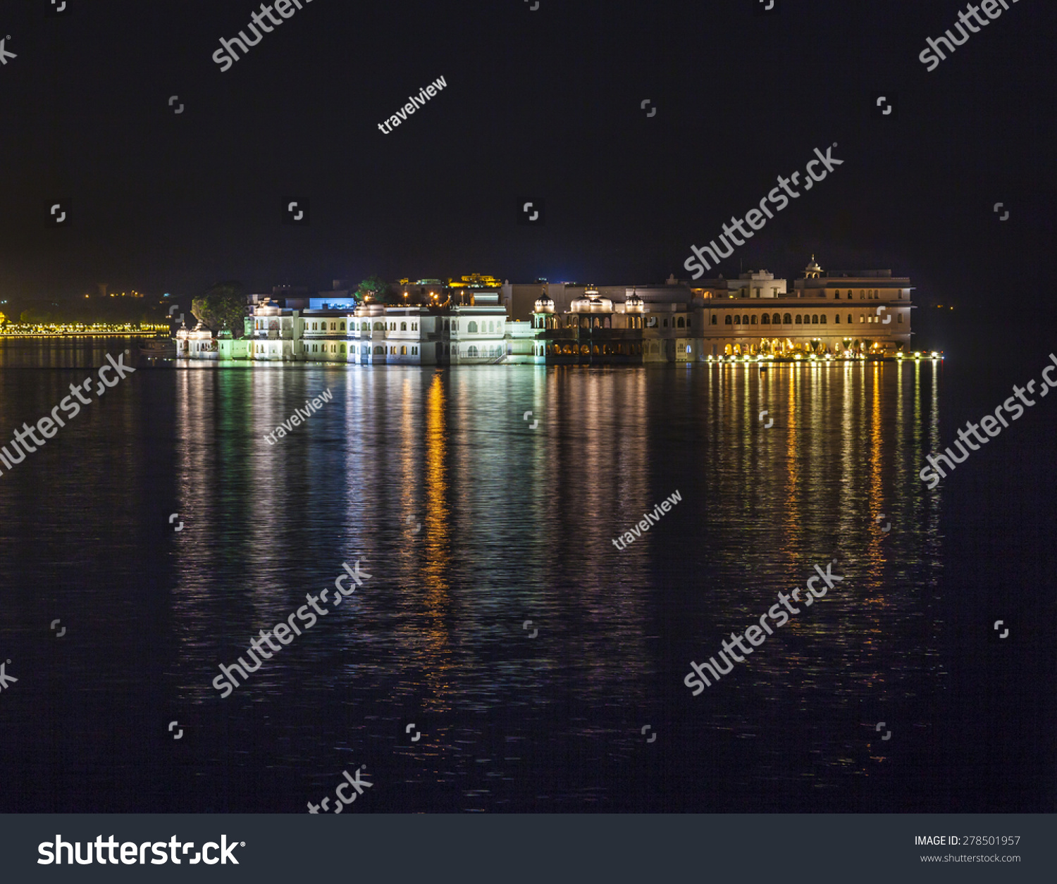 View over lake Pichola at dusk  Udaipur  India