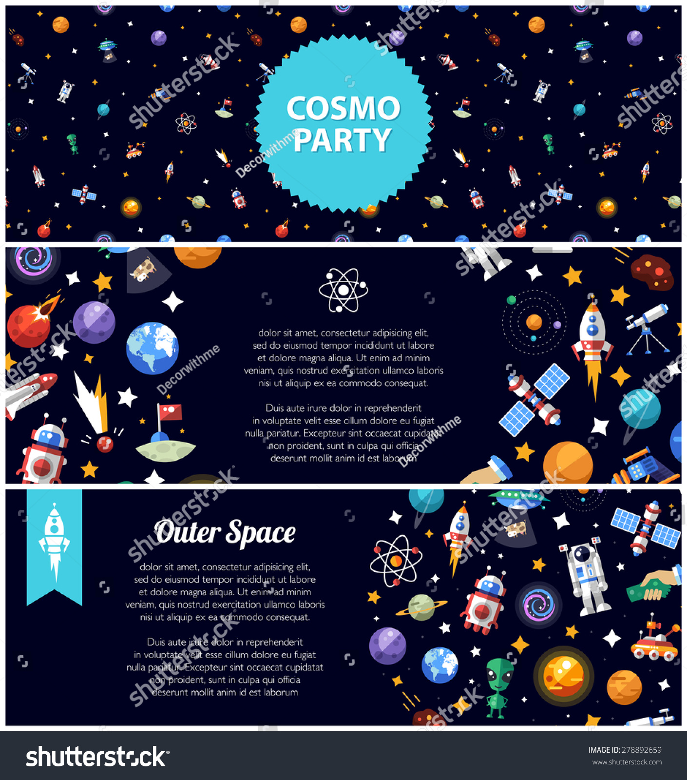 Set of vector flat design flyer sof space icons and infographics elements