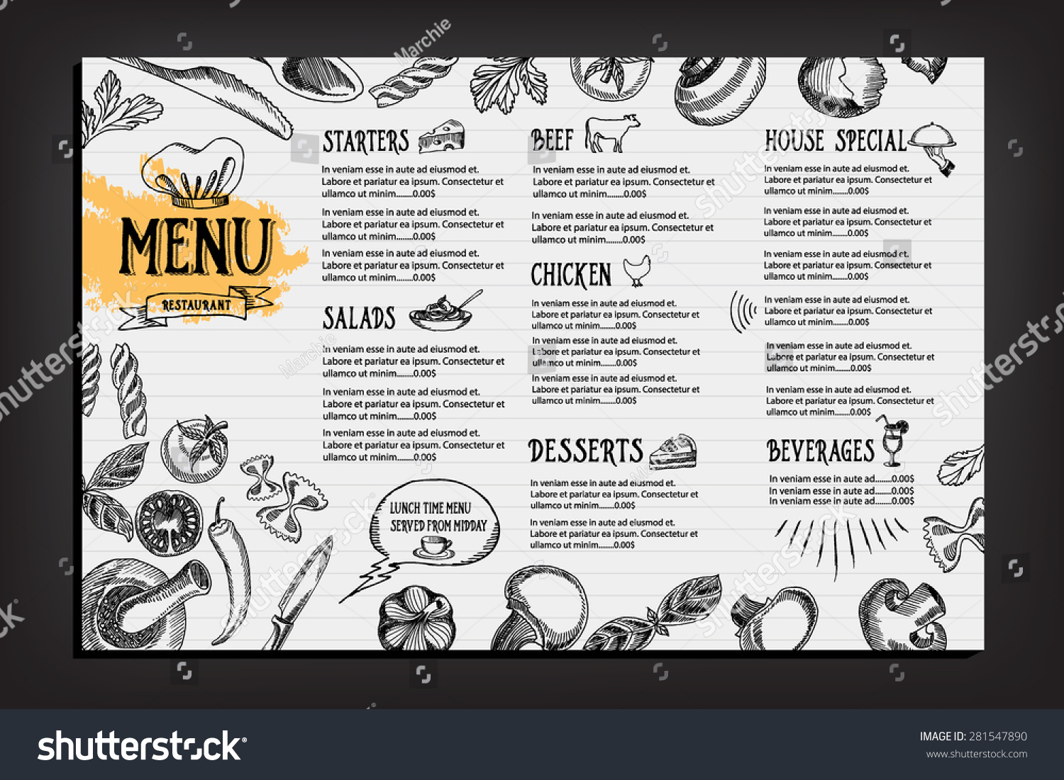 Cafe menu restaurant brochure. Food design template.
