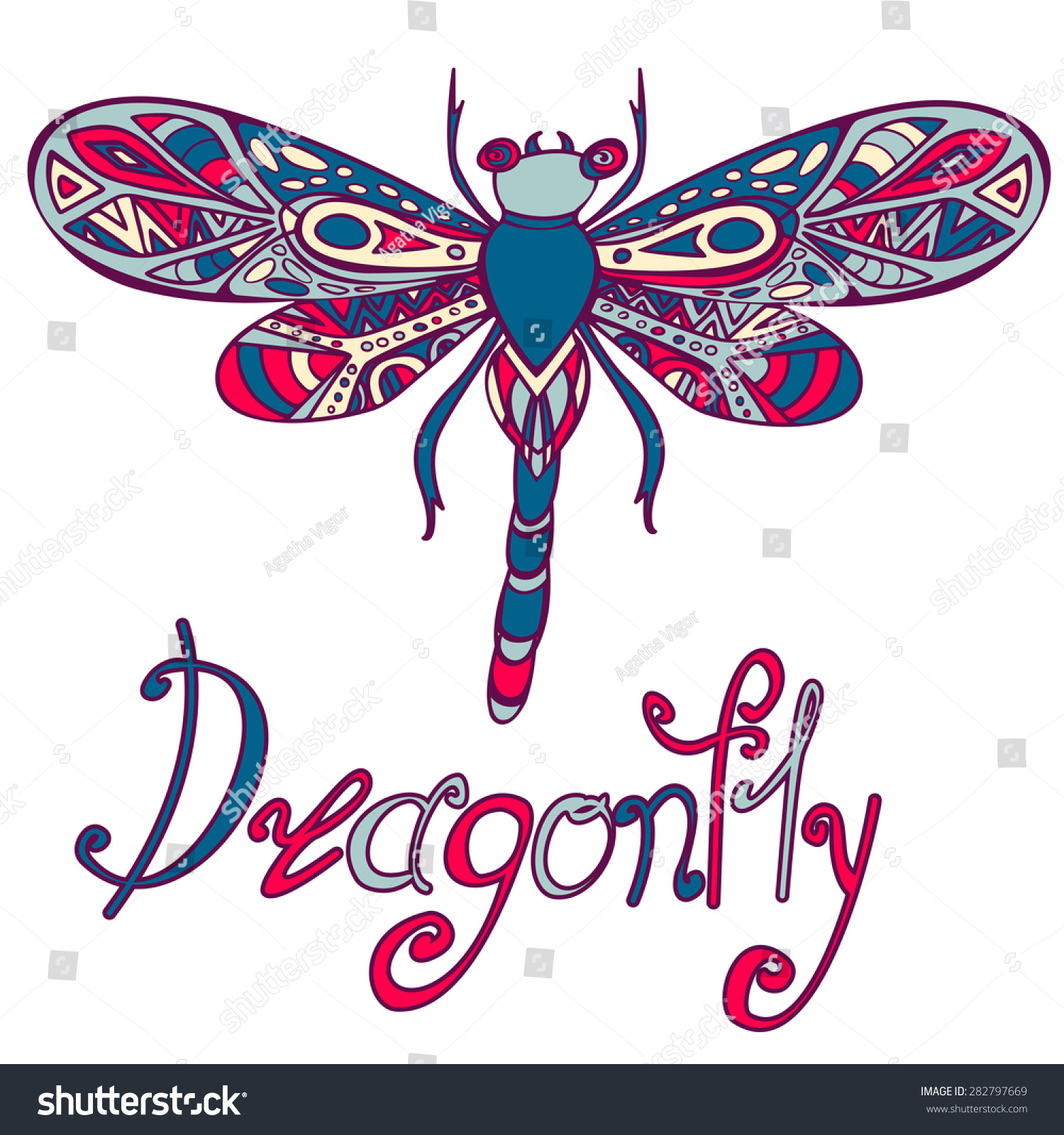 decorativehanddrawndoodledragonflyinethnicstylevector