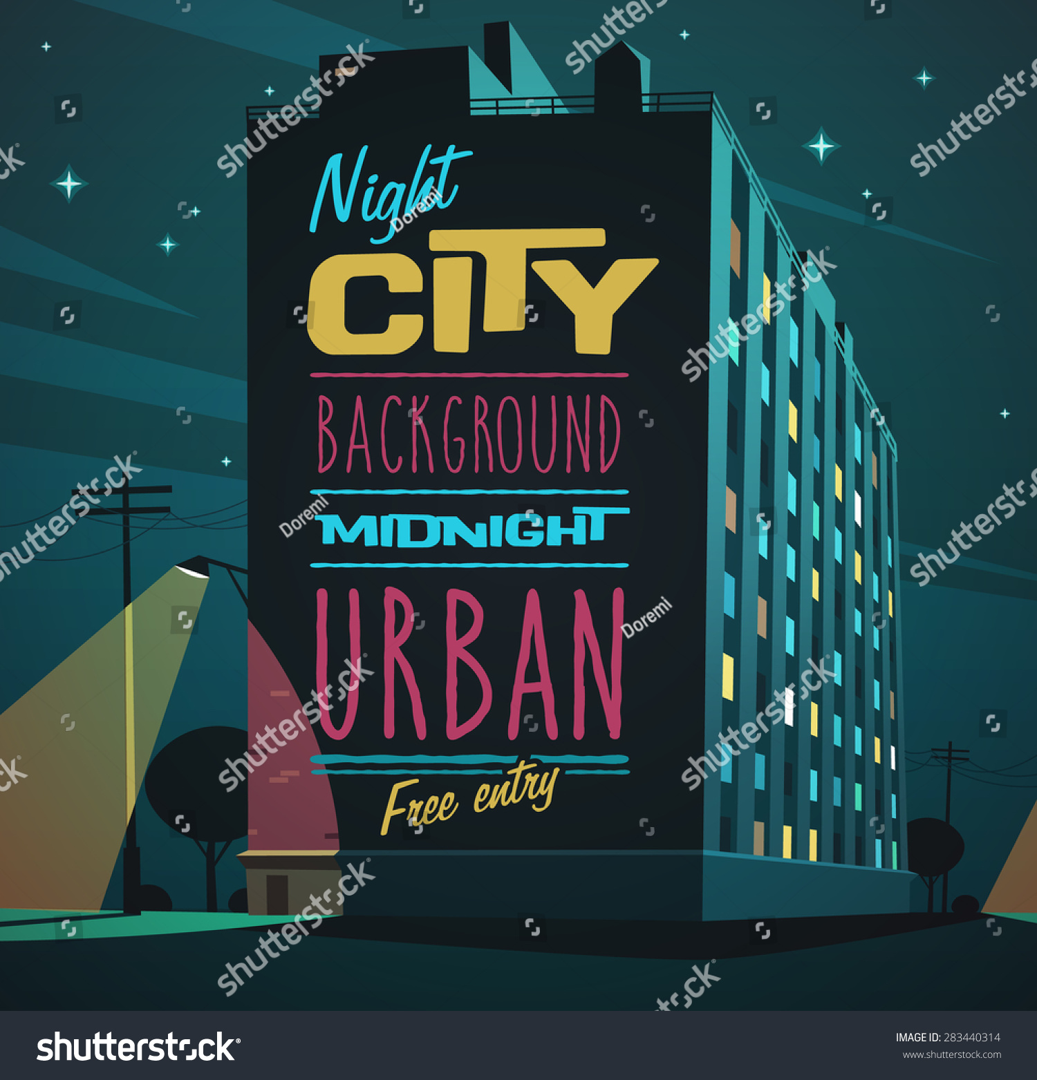 Night city. Vector illustration.