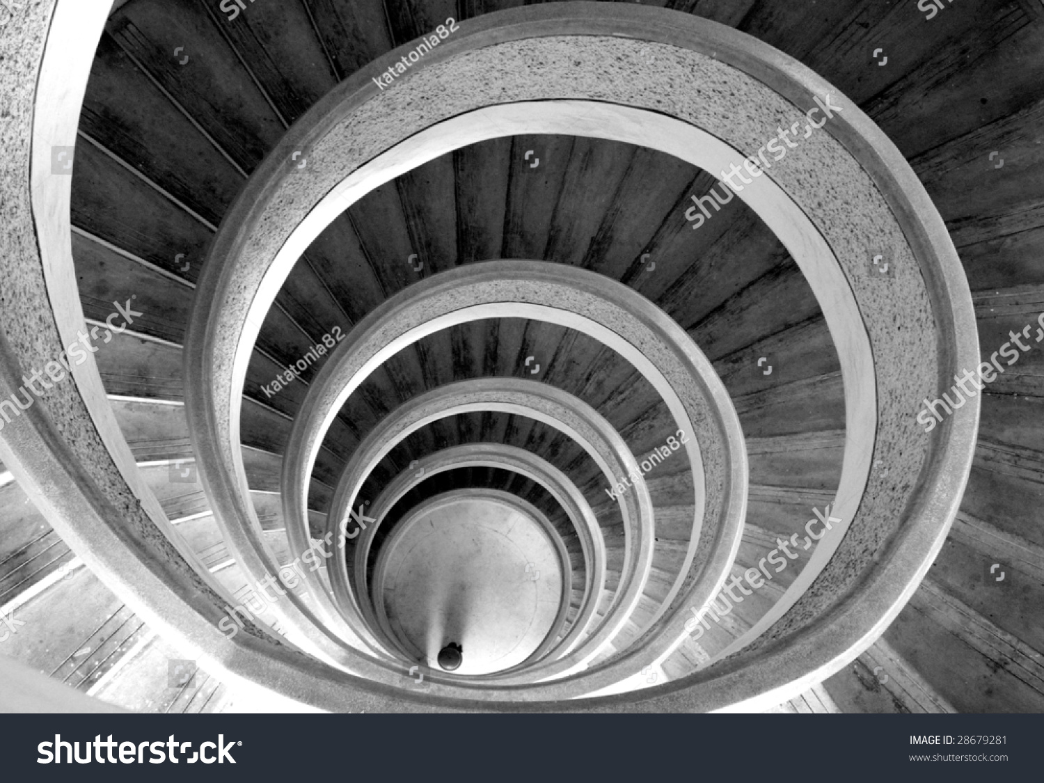 Circular stairs in temple. Black/white