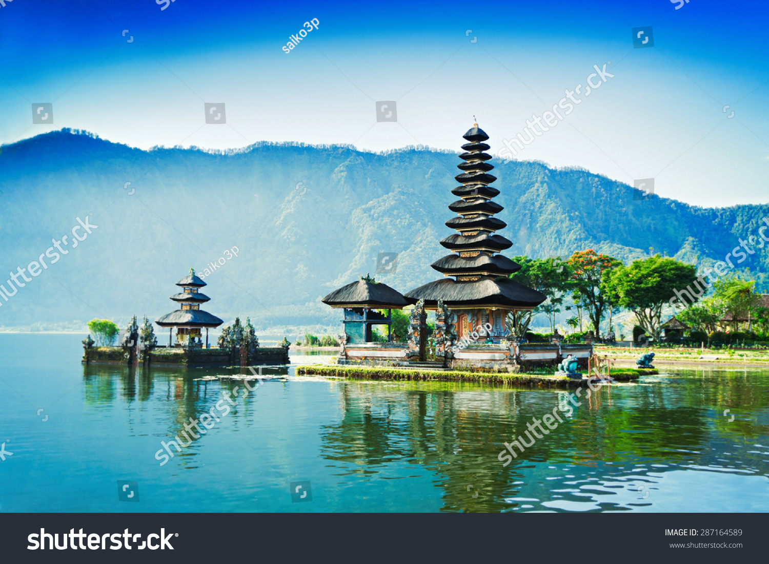 Vintage retro effect like filtered hipster photo of Ulun Danu temple  Beratan Lake in Bali  Indonesia