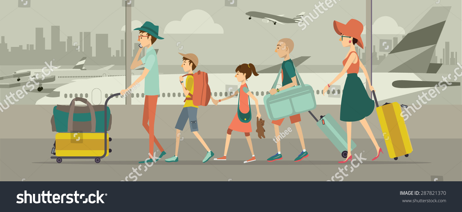 Family at an airport transit 