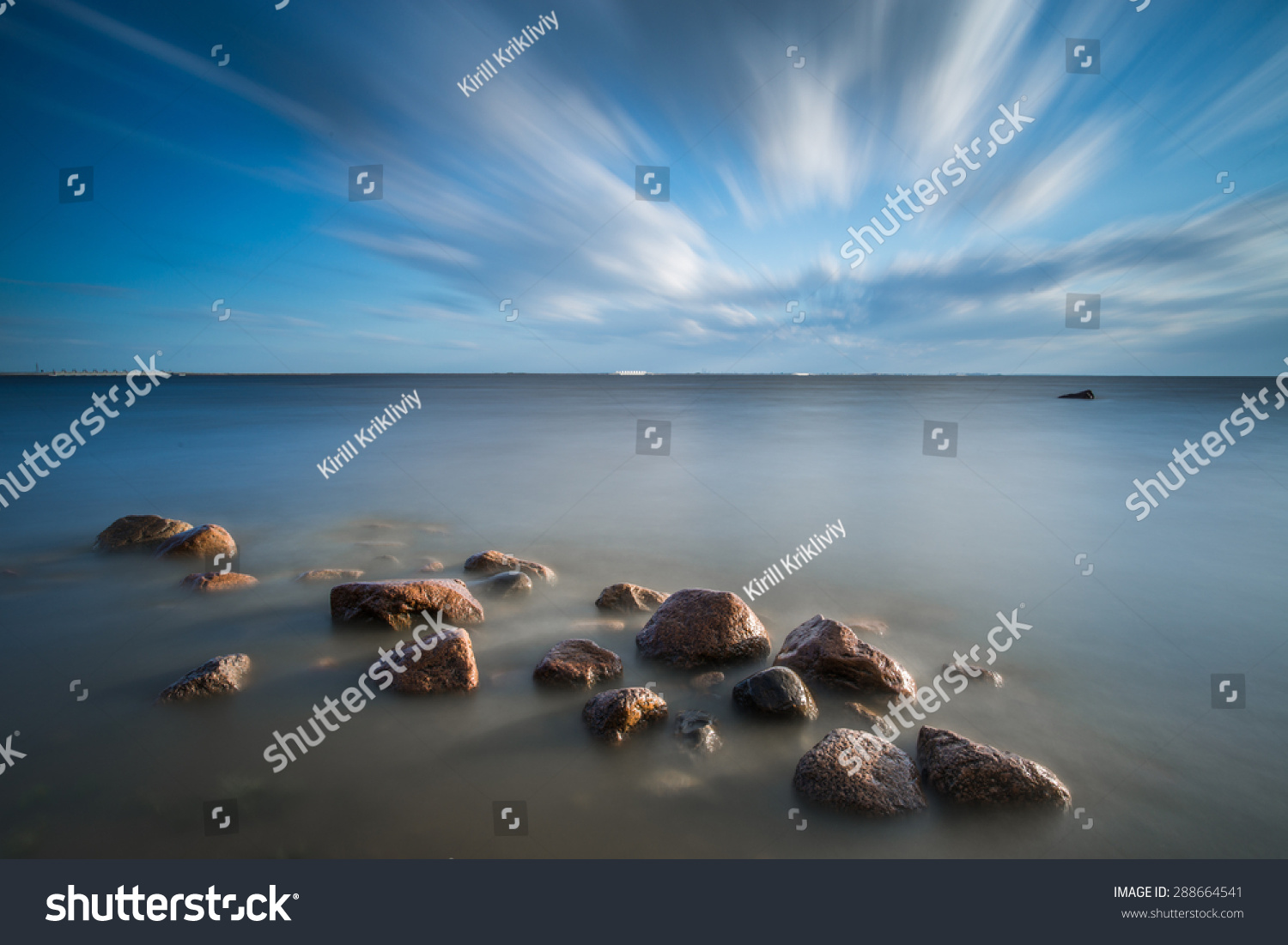 Long exposure shot of clouds passing by on Gulf of Finland near Saint - Petersburg Russia.