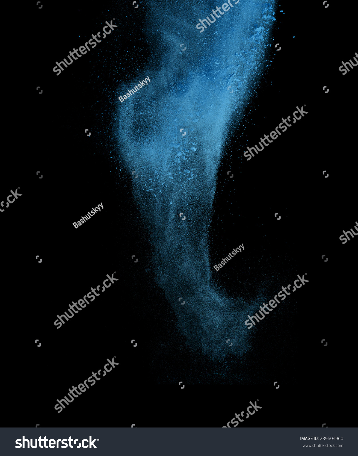 Blue powder explosion isolated on black background