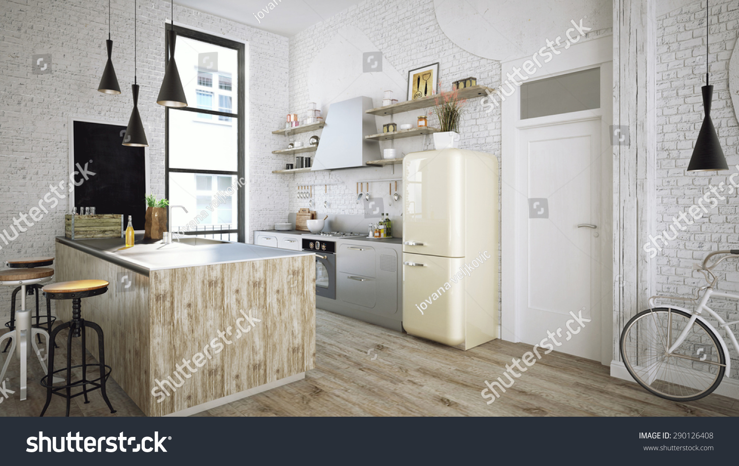 Rustic kitchen 3d render 