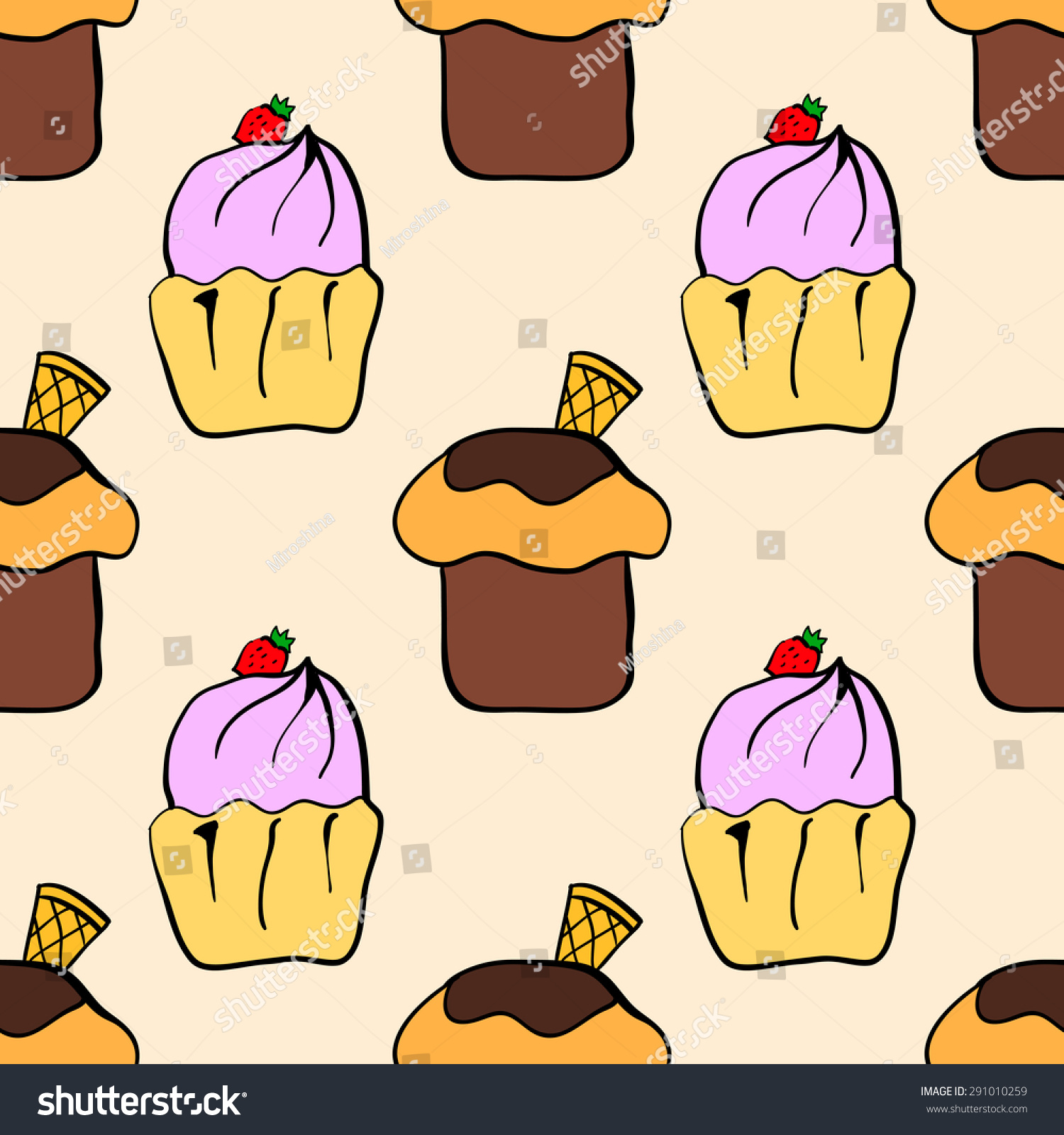 seamless sweet cupcake and muffin pattern vector illustration