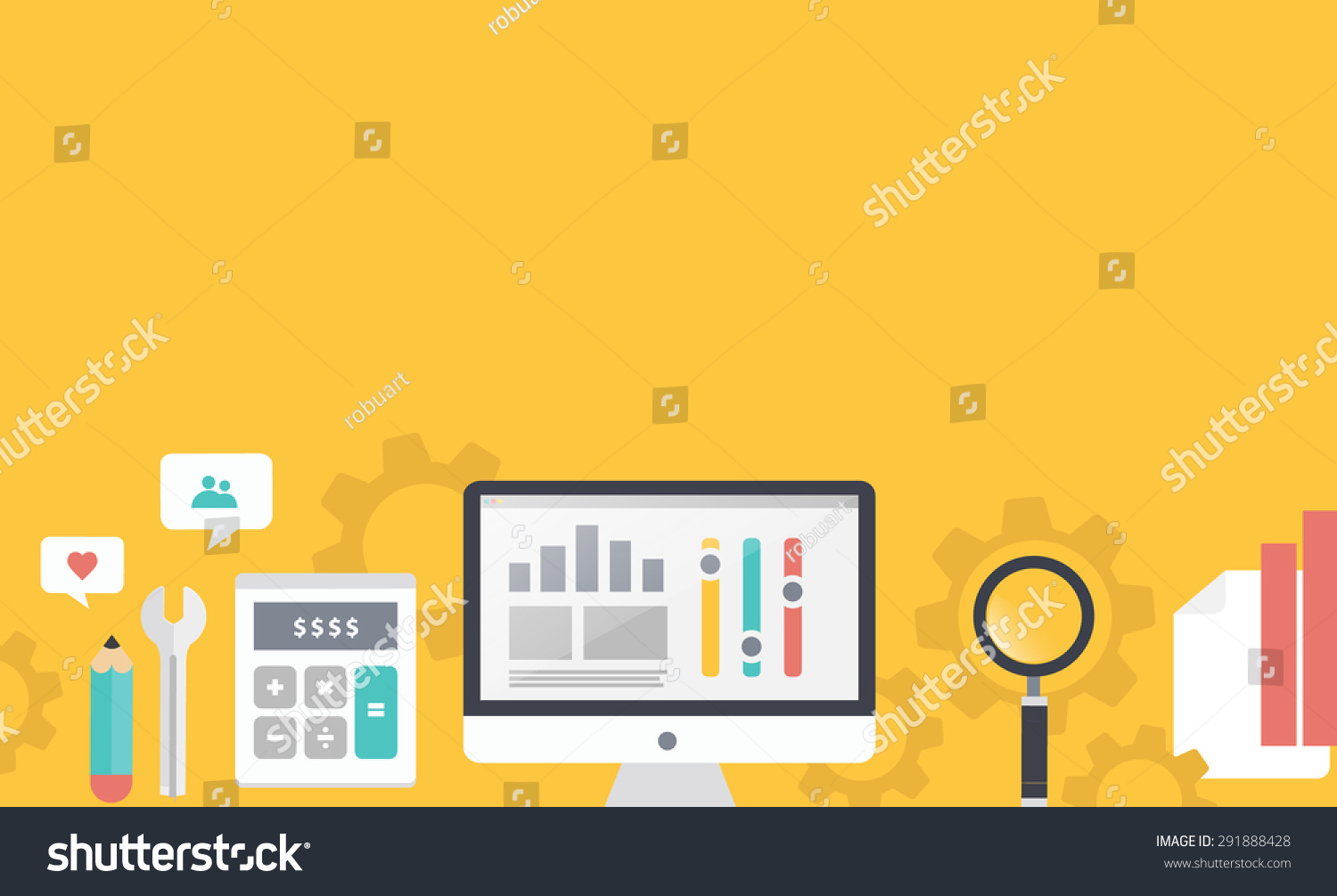 Illustration of seo optimization  analysiselements on stylish colored background with text Read more. For web construction  banners  corporate brochures  book covers  layouts. Raster version